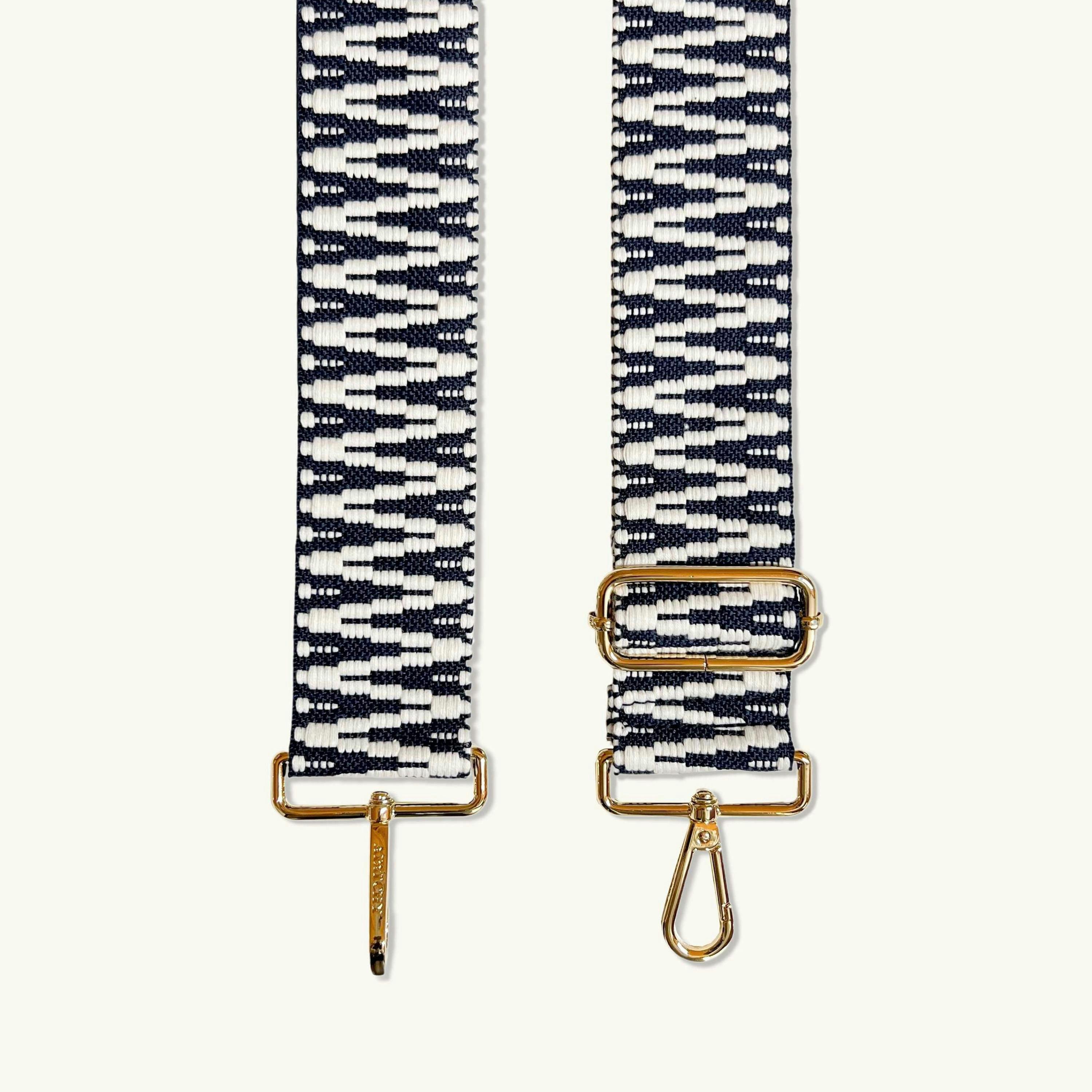 The Tassel Leather Crossbody Bag With Navy & White ZigZag Strap , view 6 of 6