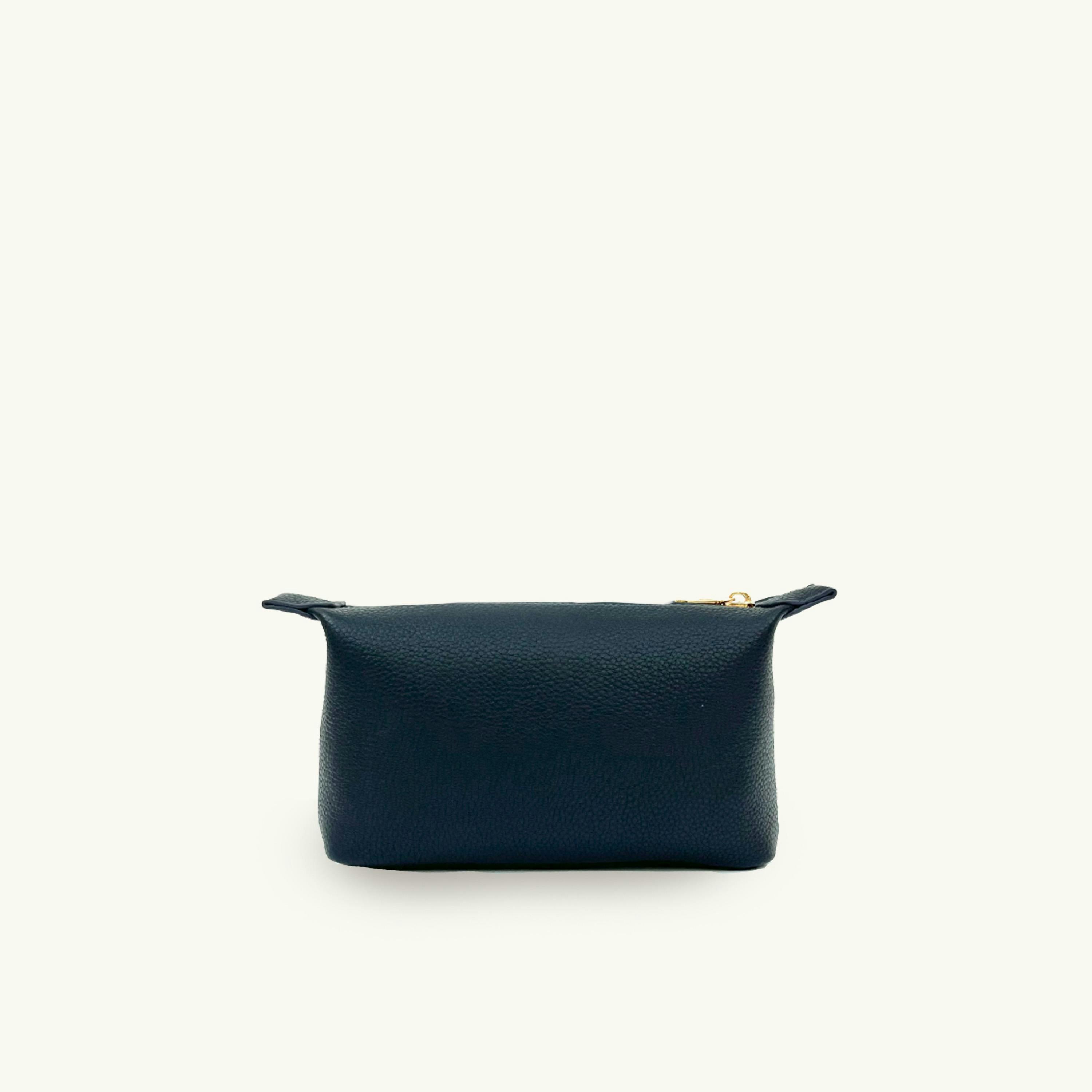 Small Leather Navy Makeup Bag , view 2 of 3