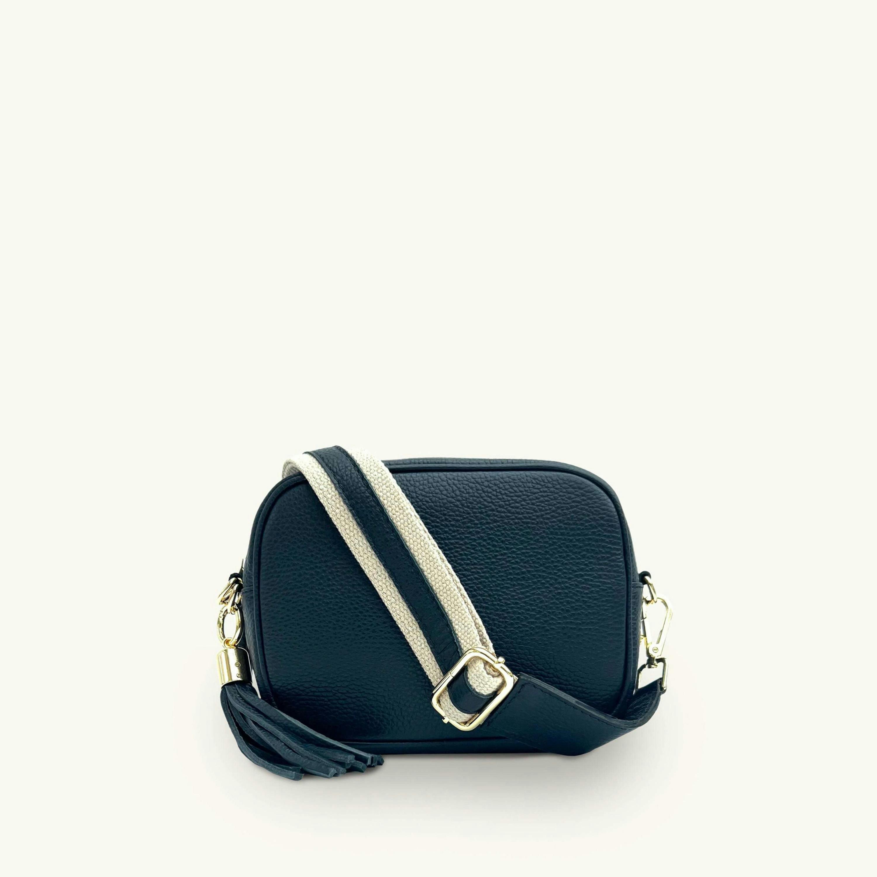 The Tassel Leather Crossbody Bag With Leather & Canvas Strap , view 1 of 6