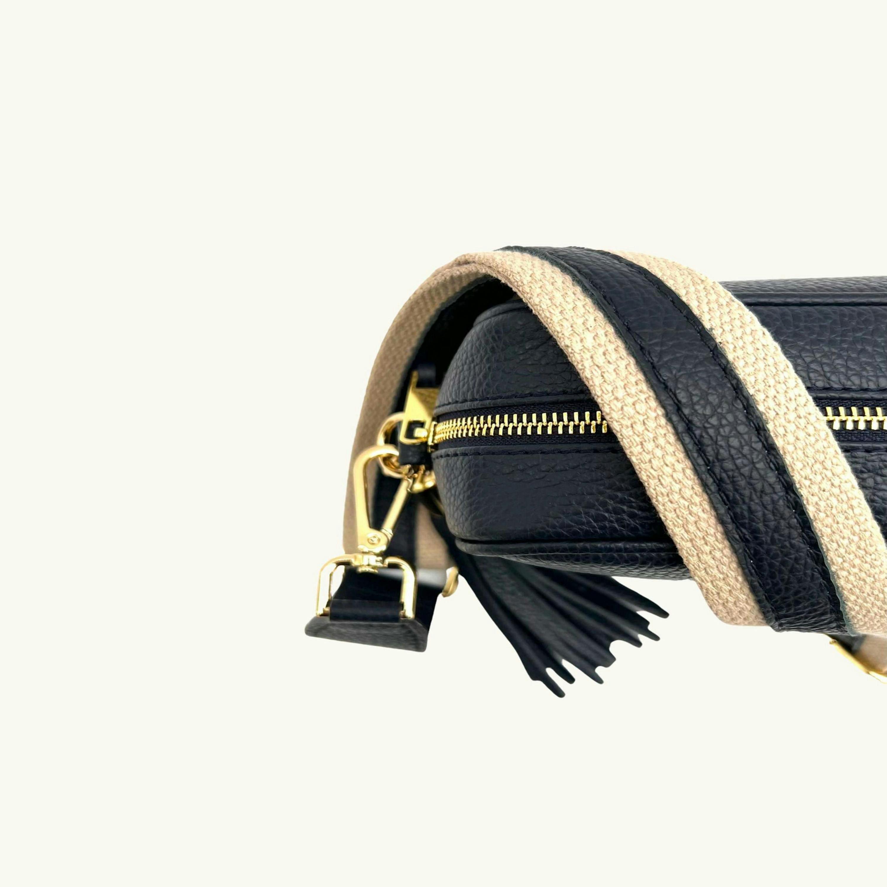 The Tassel Leather Crossbody Bag With Leather & Canvas Strap , view 3 of 6