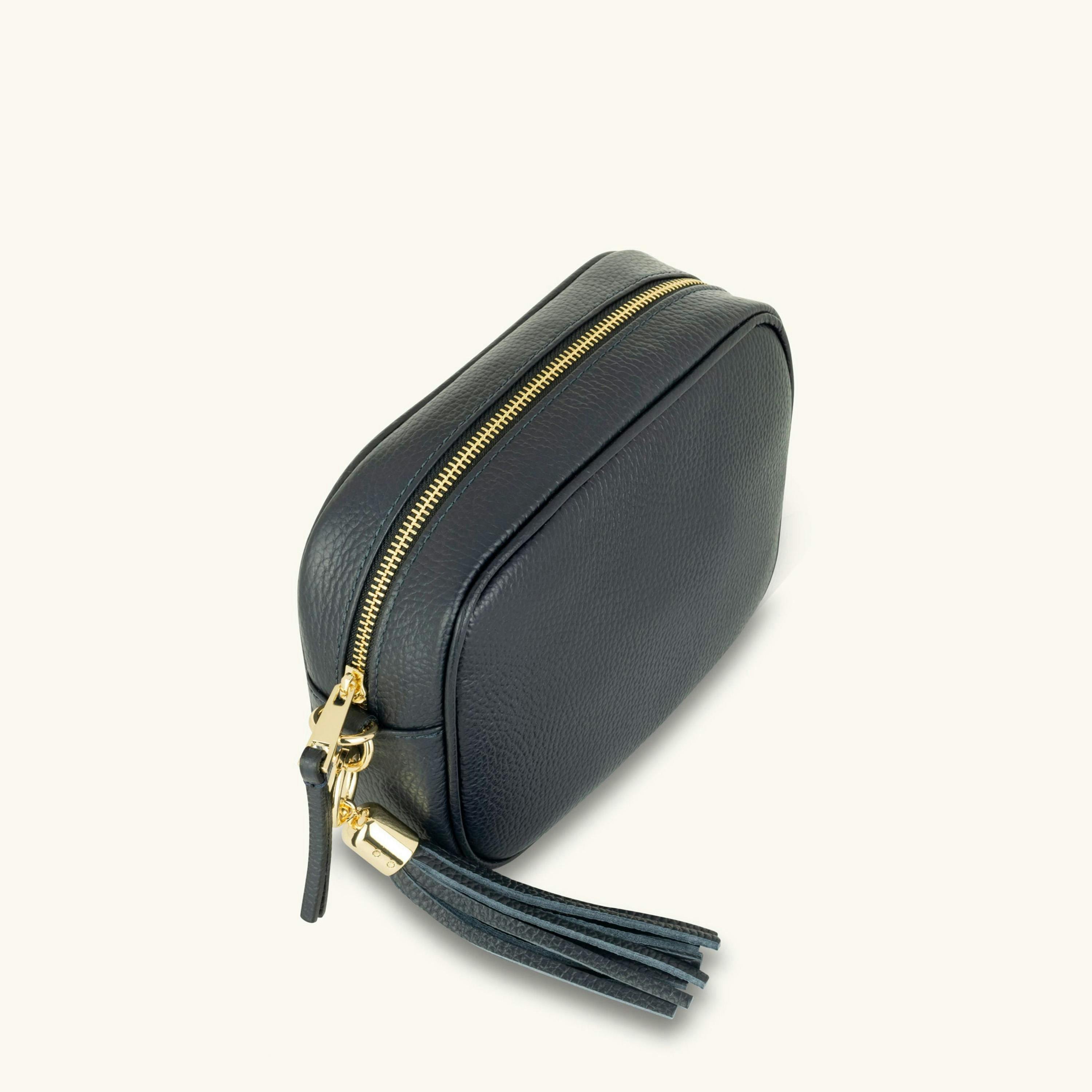 The Tassel Leather Crossbody Bag With Denim Blue Chevron Strap , view 5 of 6