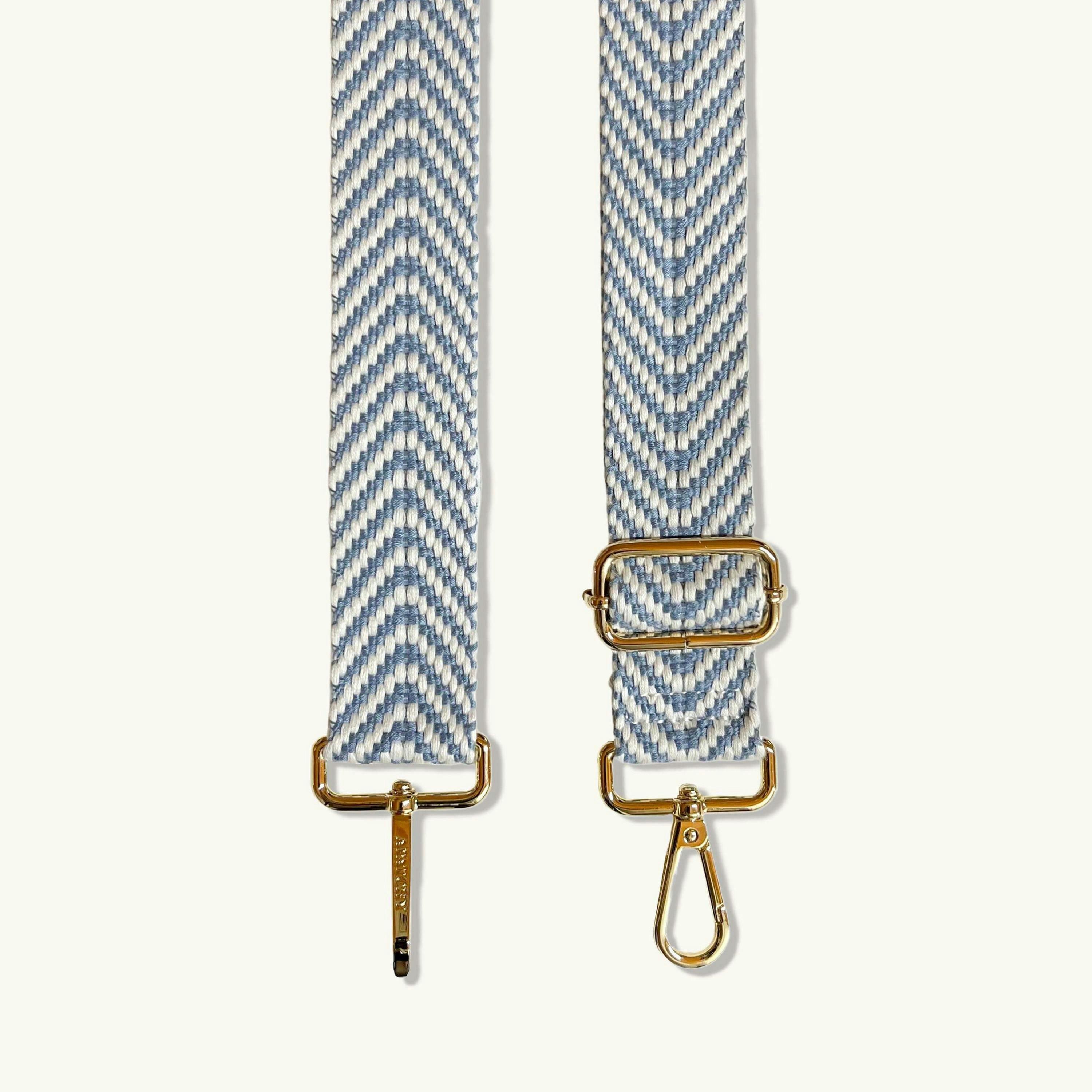 The Tassel Leather Crossbody Bag With Denim Blue Chevron Strap , view 6 of 6