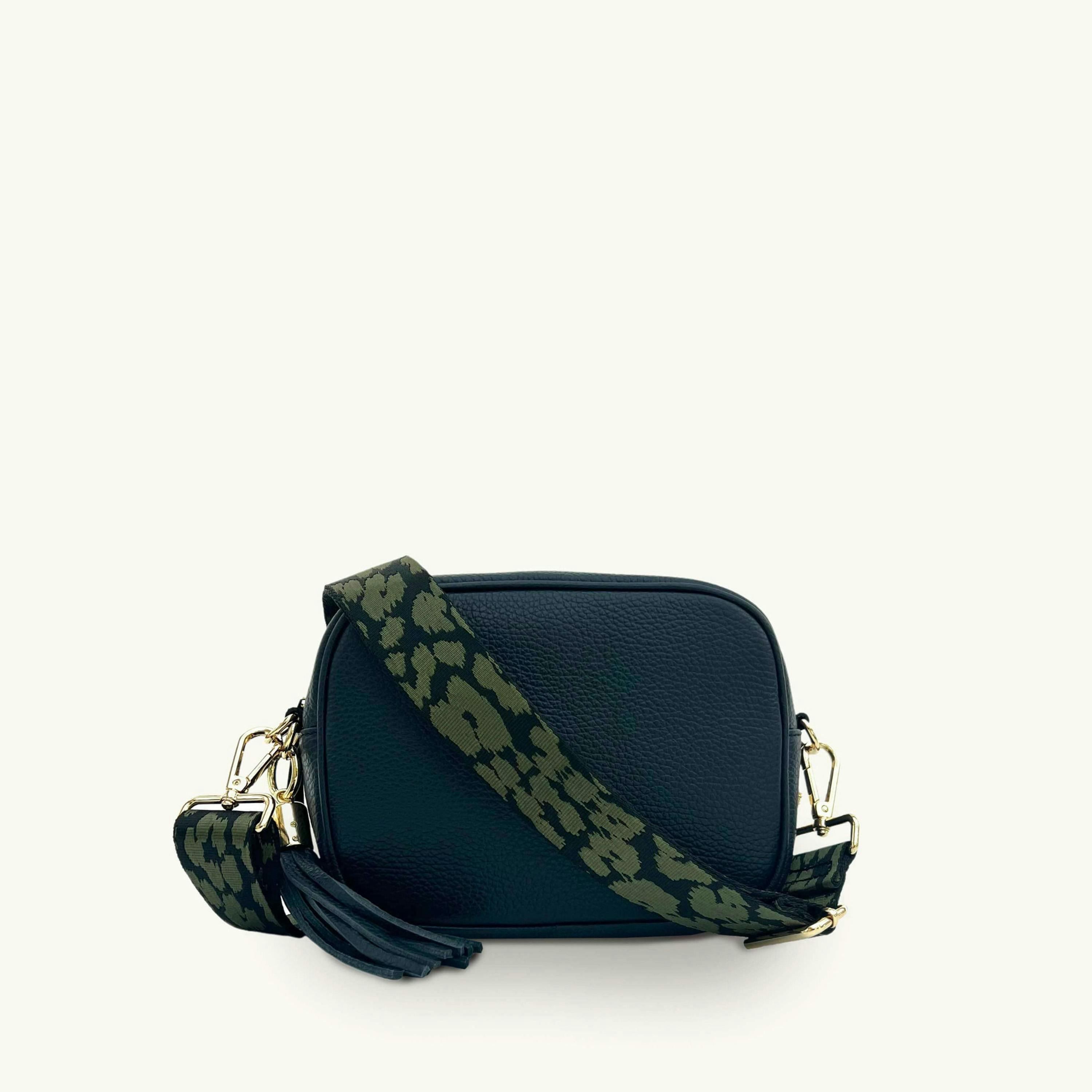 The Tassel Leather Crossbody Bag With Olive Green Cheetah Strap , view 1 of 6