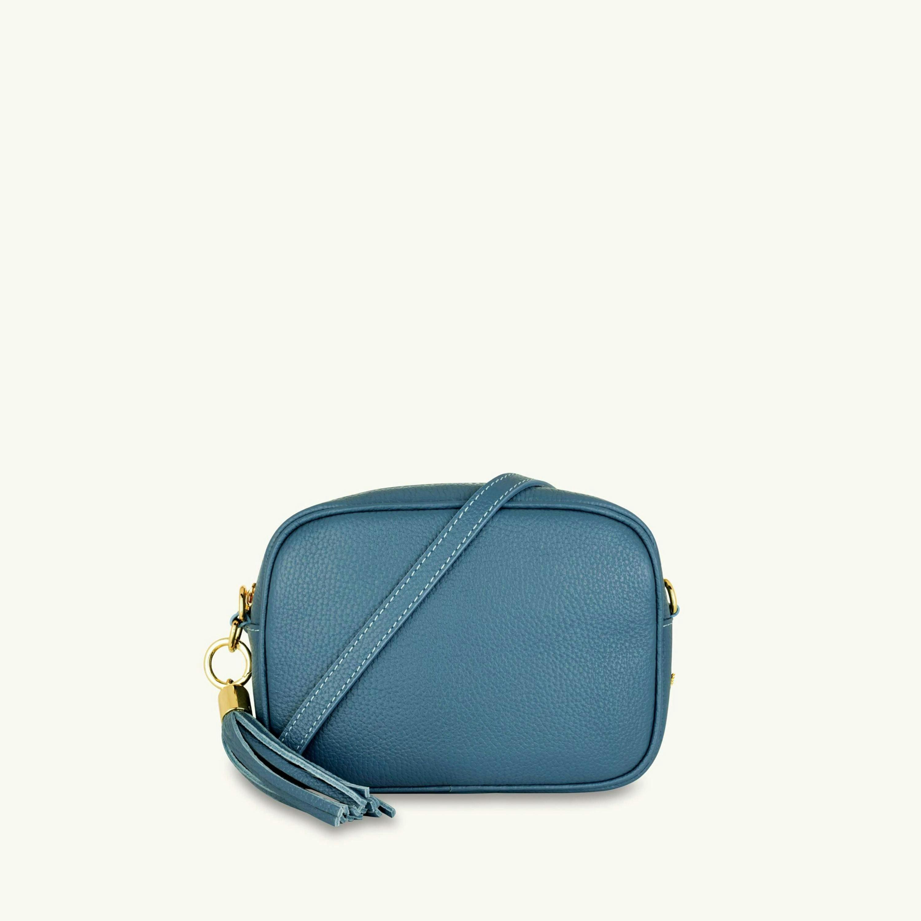 The Tassel Leather Crossbody Bag With Denim Blue Chevron Strap , view 2 of 6