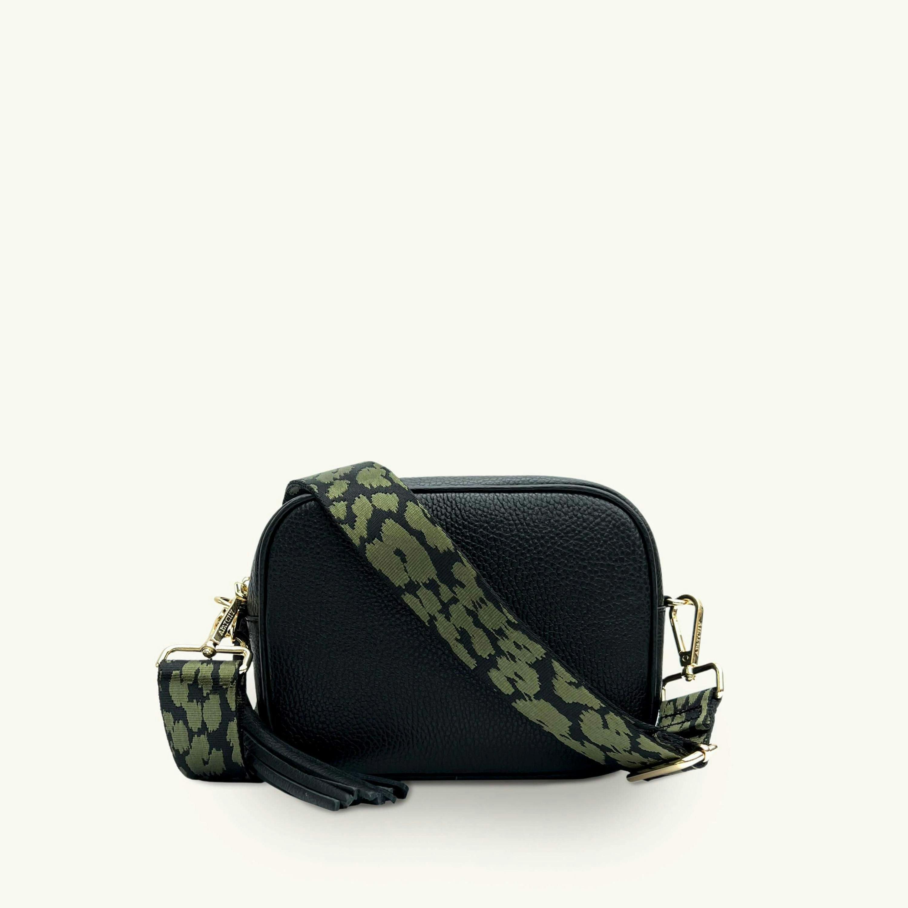 The Tassel Leather Crossbody Bag With Olive Green Cheetah Strap , view 1 of 6