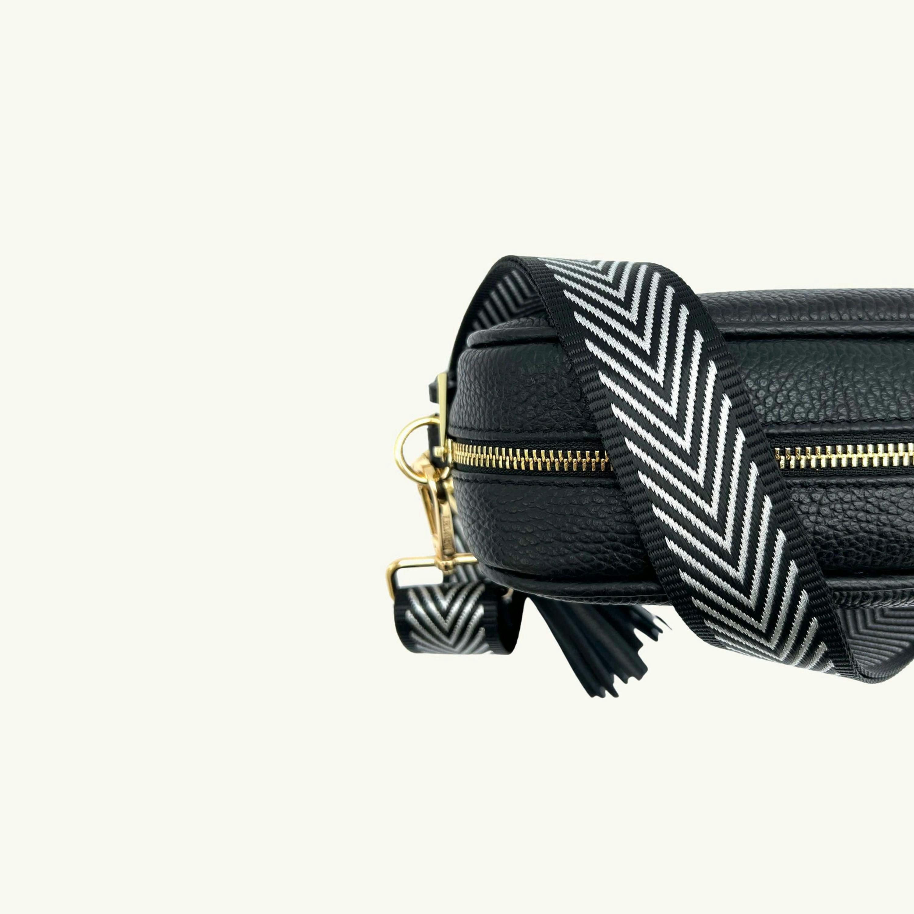 The Tassel Leather Crossbody Bag With Black & Silver Chevron Strap , view 3 of 6
