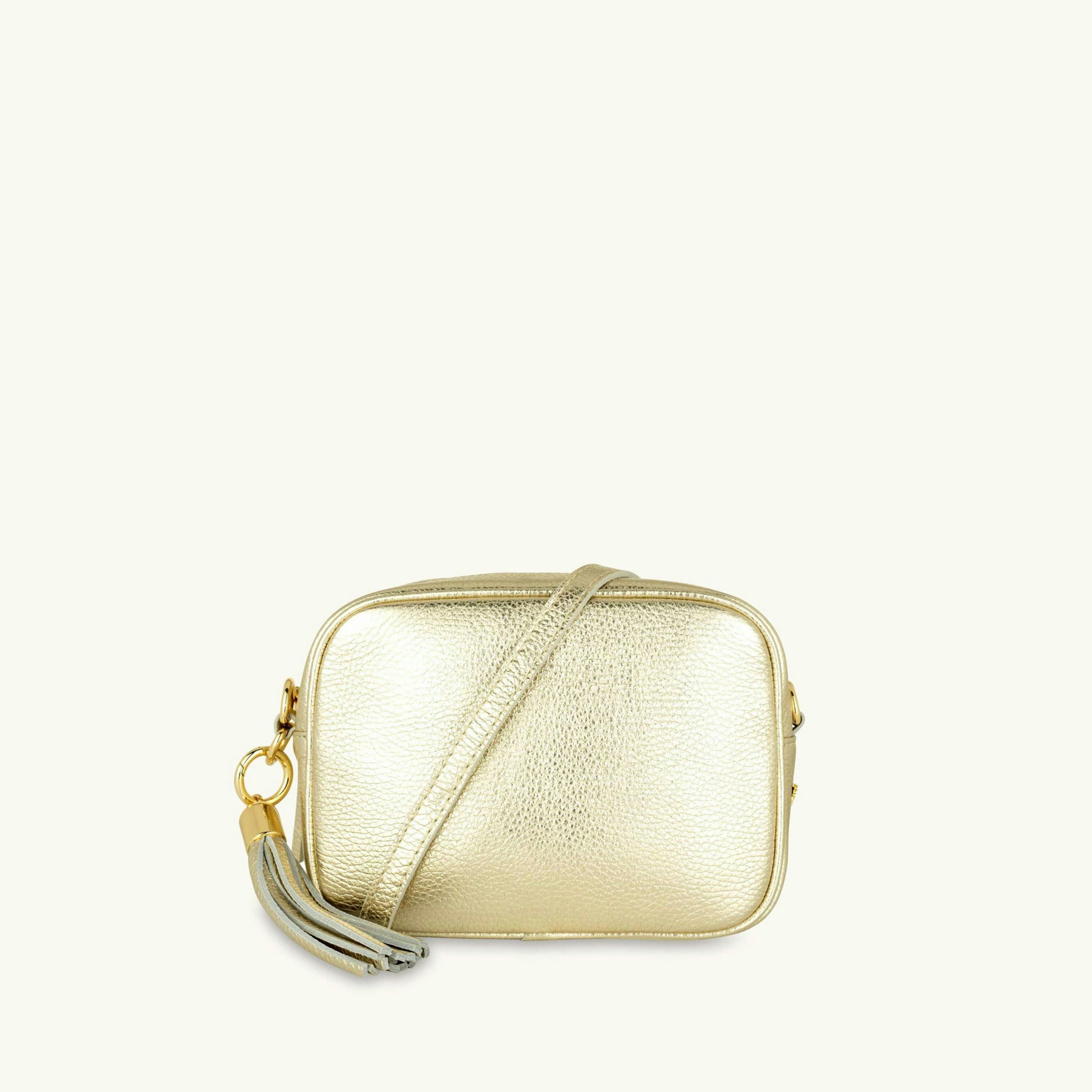 The Tassel Leather Crossbody Bag With Black & Gold Chevron Strap , view 2 of 6