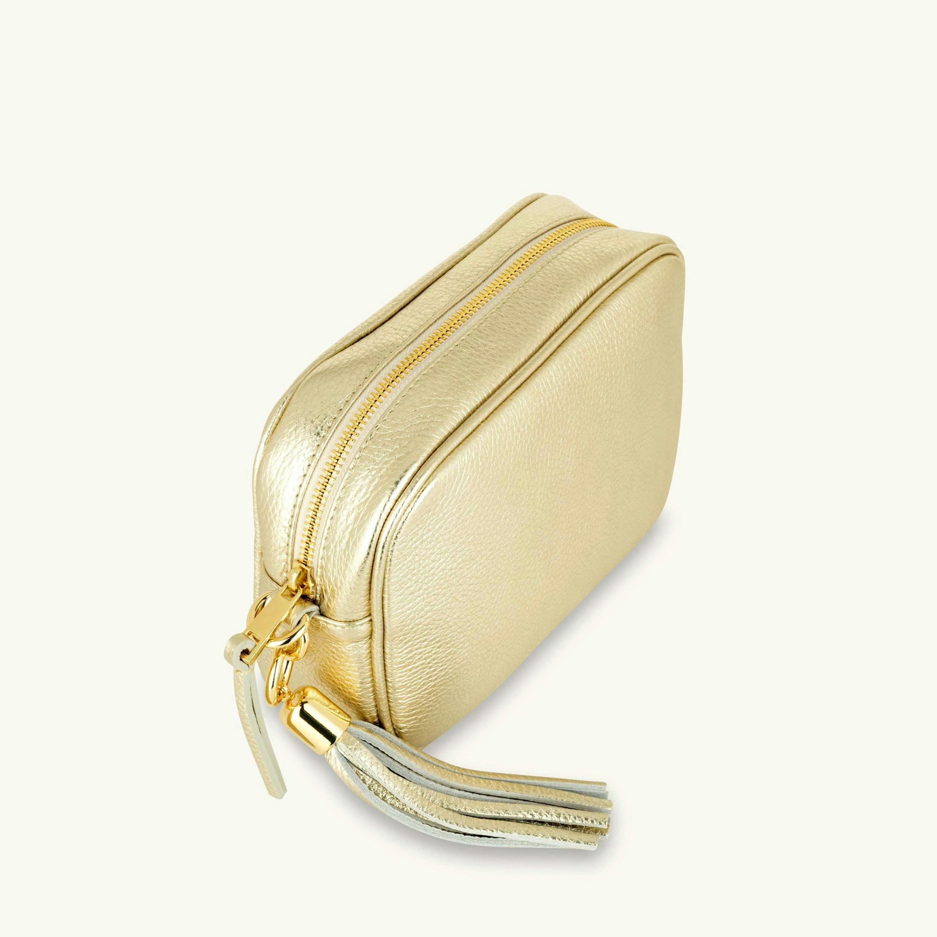 The Tassel Leather Crossbody Bag With Black & Gold Chevron Strap , view 5 of 6