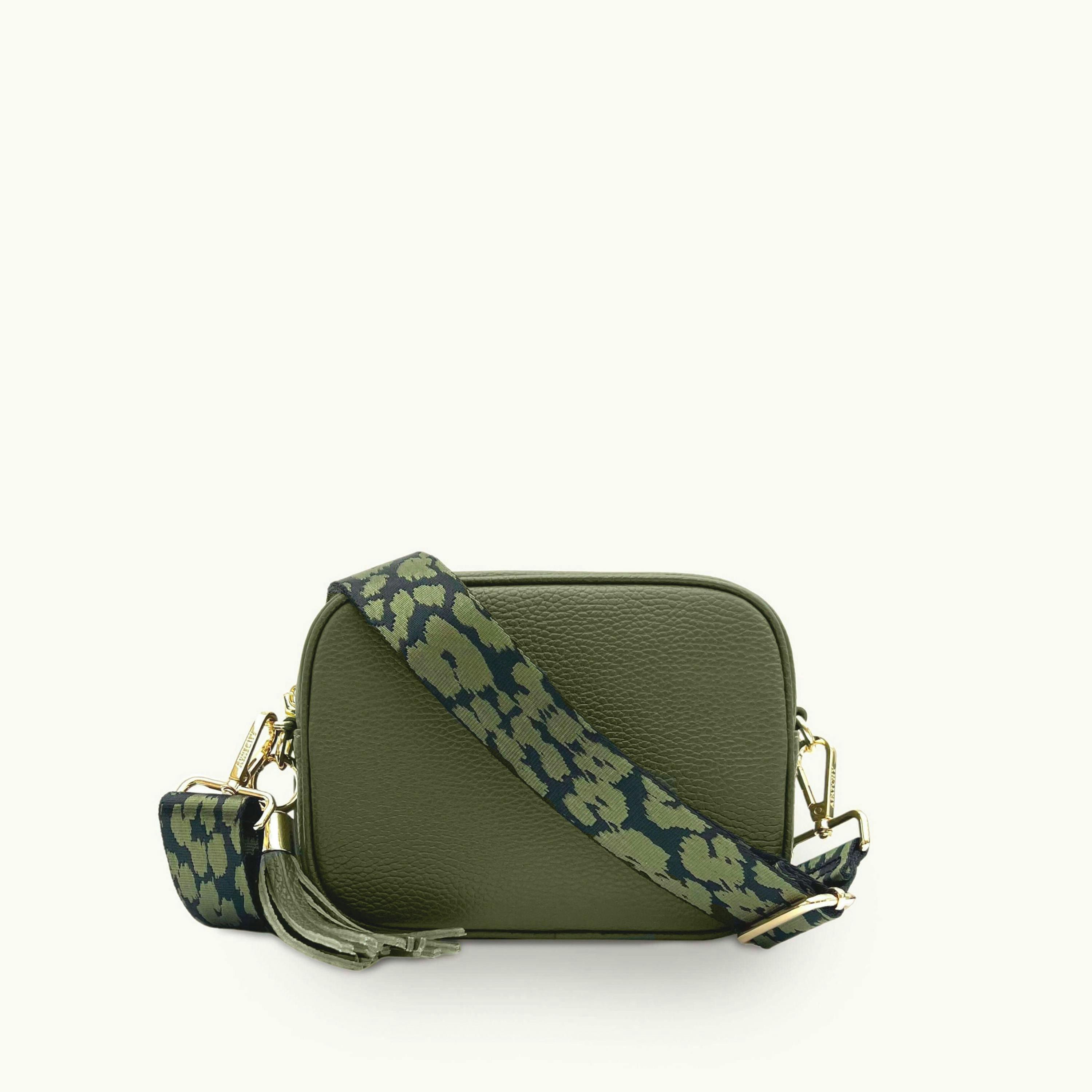The Tassel Leather Crossbody Bag With Olive Green Cheetah Strap , view 1 of 6