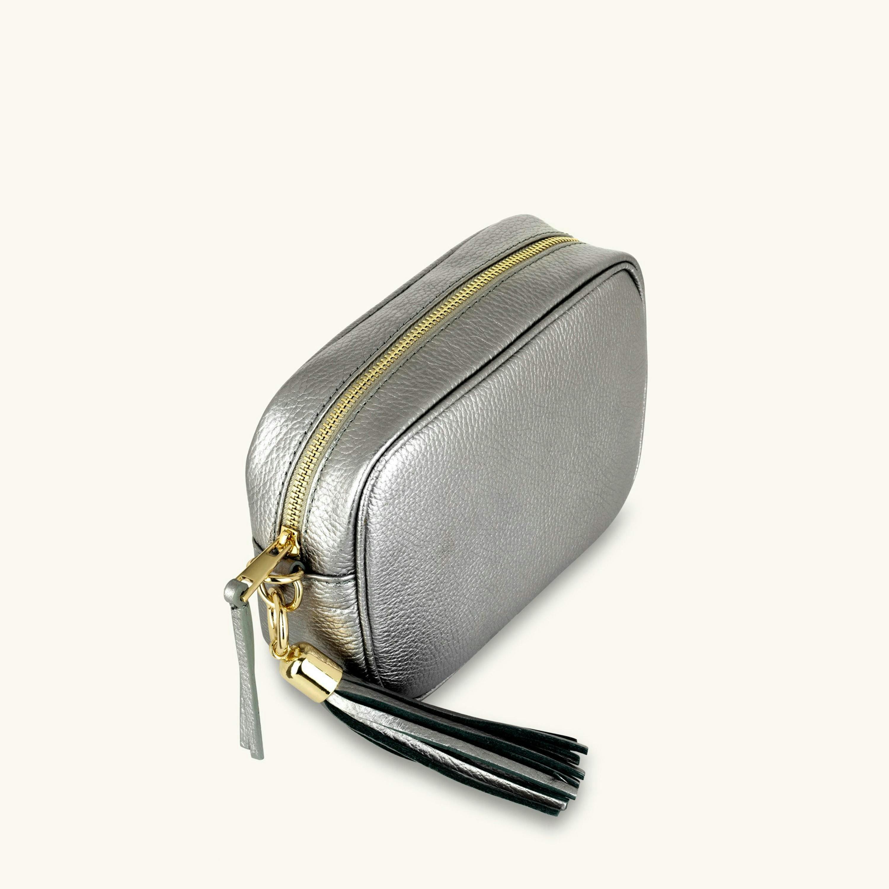 The Tassel Leather Crossbody Bag With Black & Silver Chevron Strap , view 5 of 6