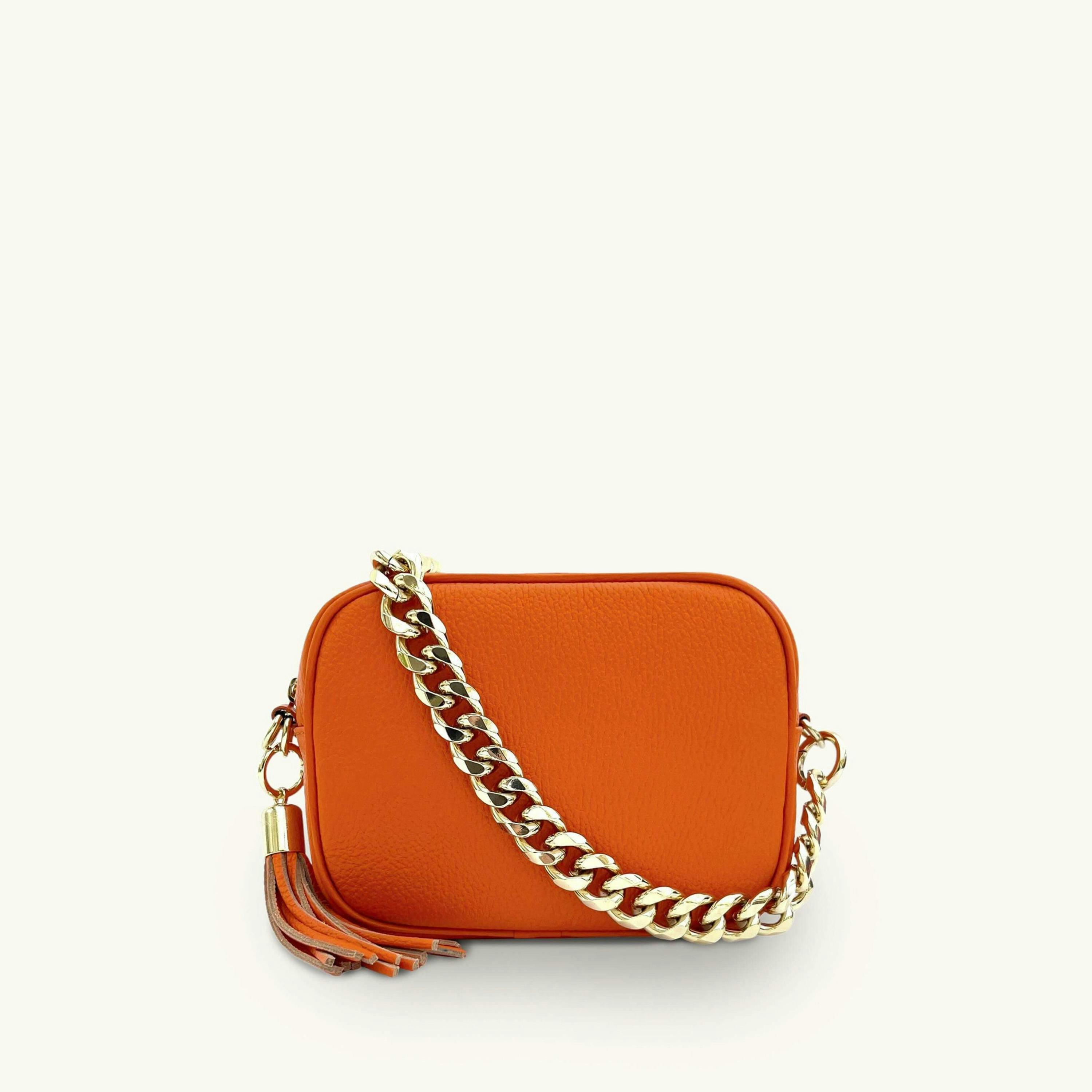 The Tassel Leather Crossbody Bag With Gold Chain Strap , view 1 of 6