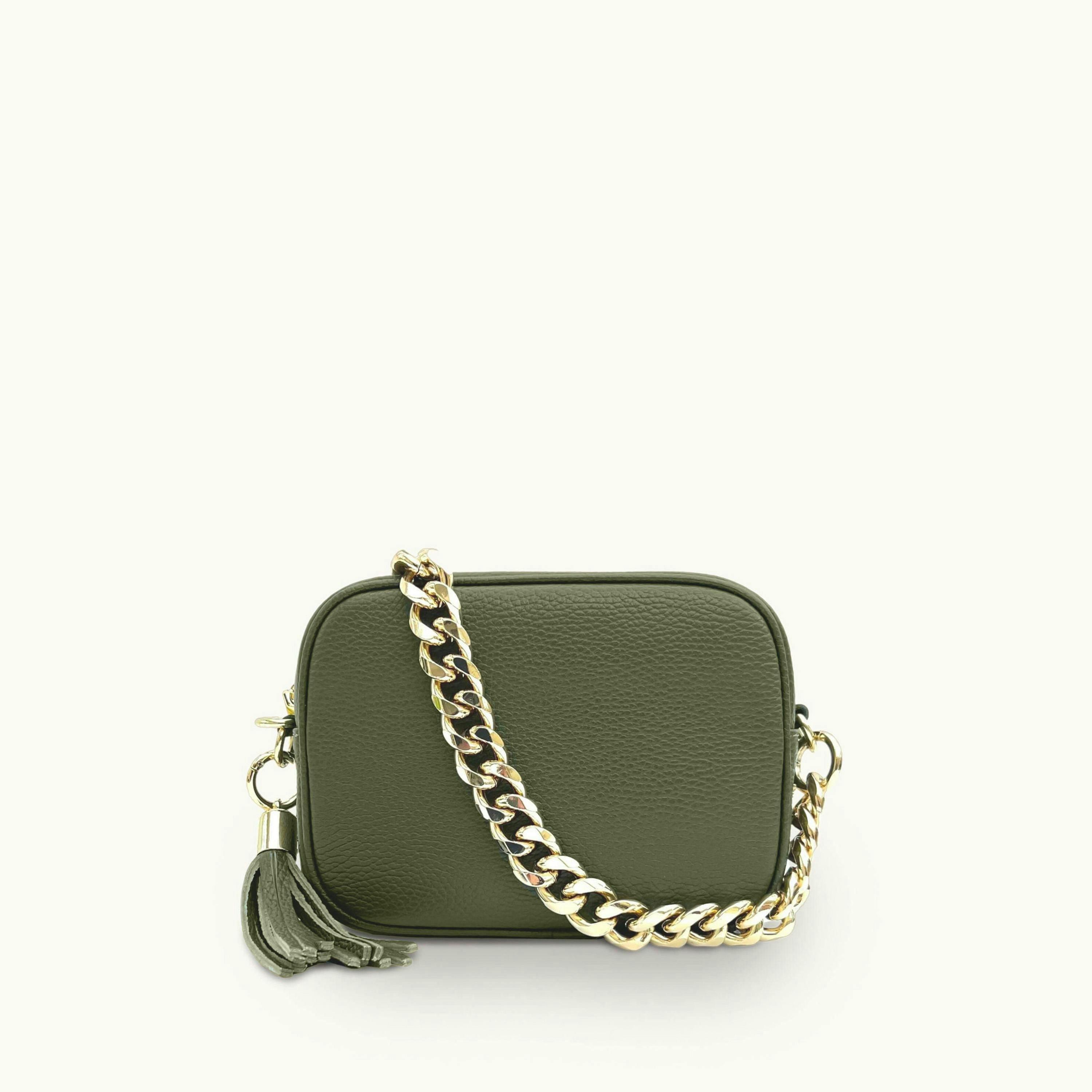 The Tassel Leather Crossbody Bag With Gold Chain Strap , view 1 of 5