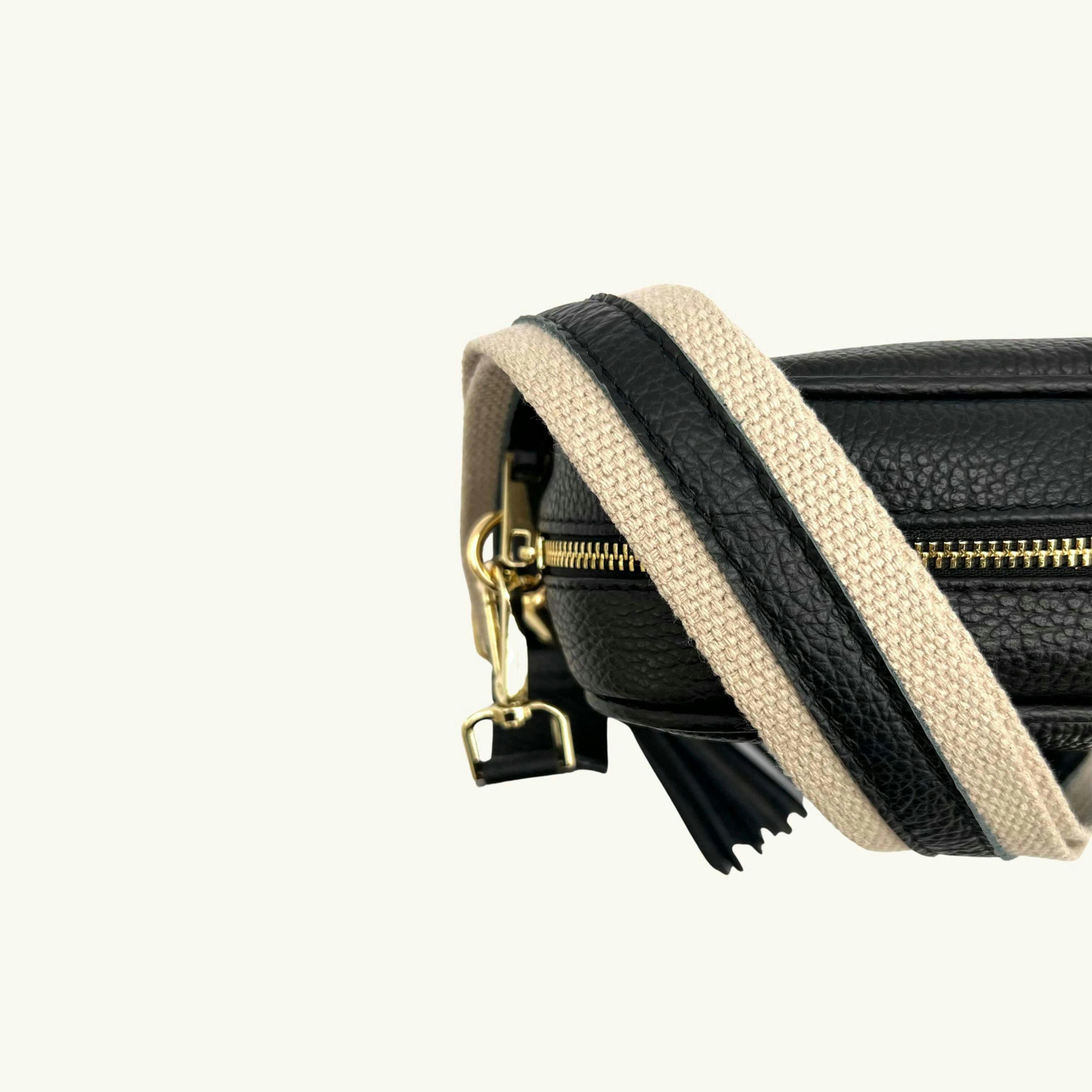 The Tassel Leather Crossbody Bag With Leather & Canvas Strap , view 3 of 6