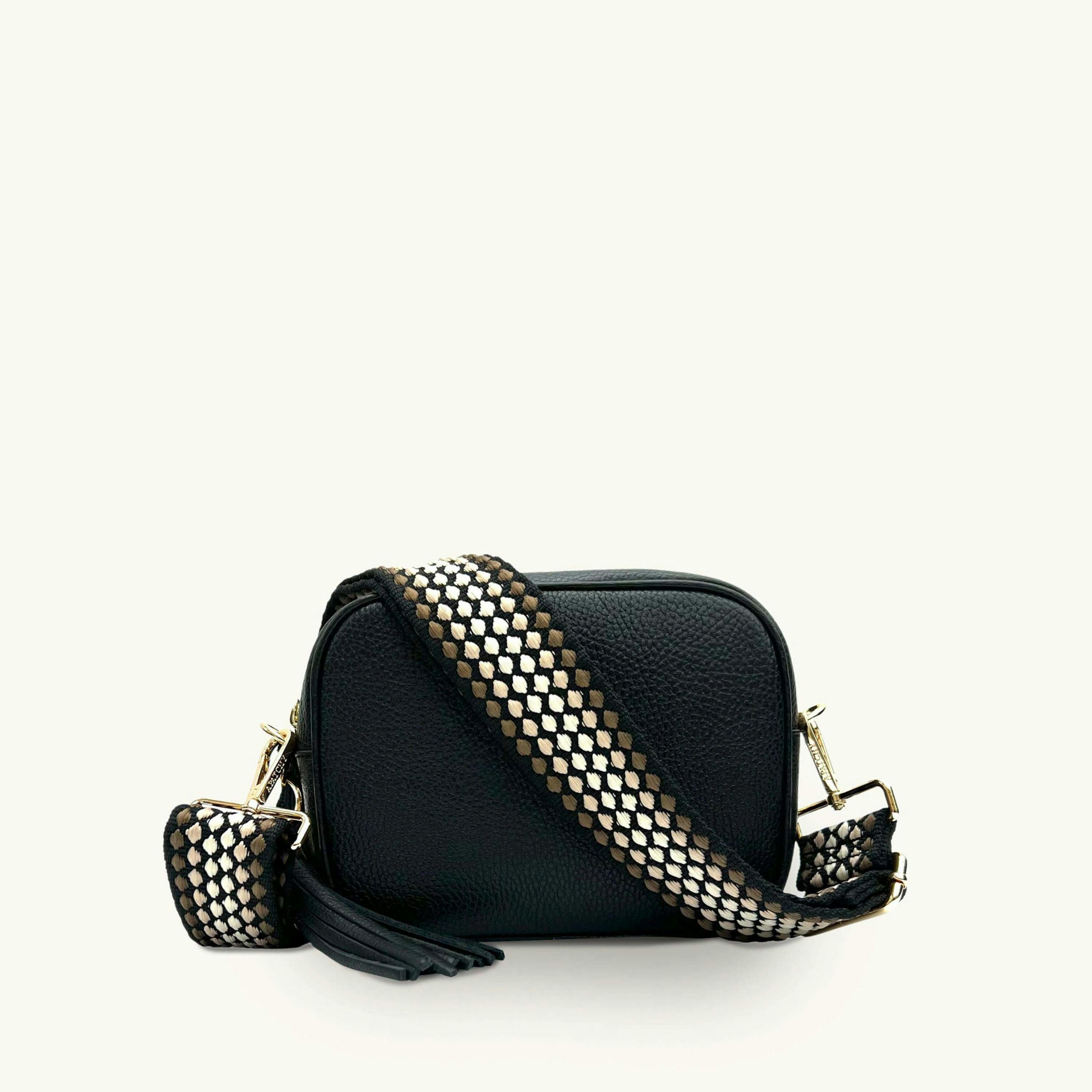 The Tassel Leather Crossbody Bag With Cappuccino Dots Strap , view 1 of 6
