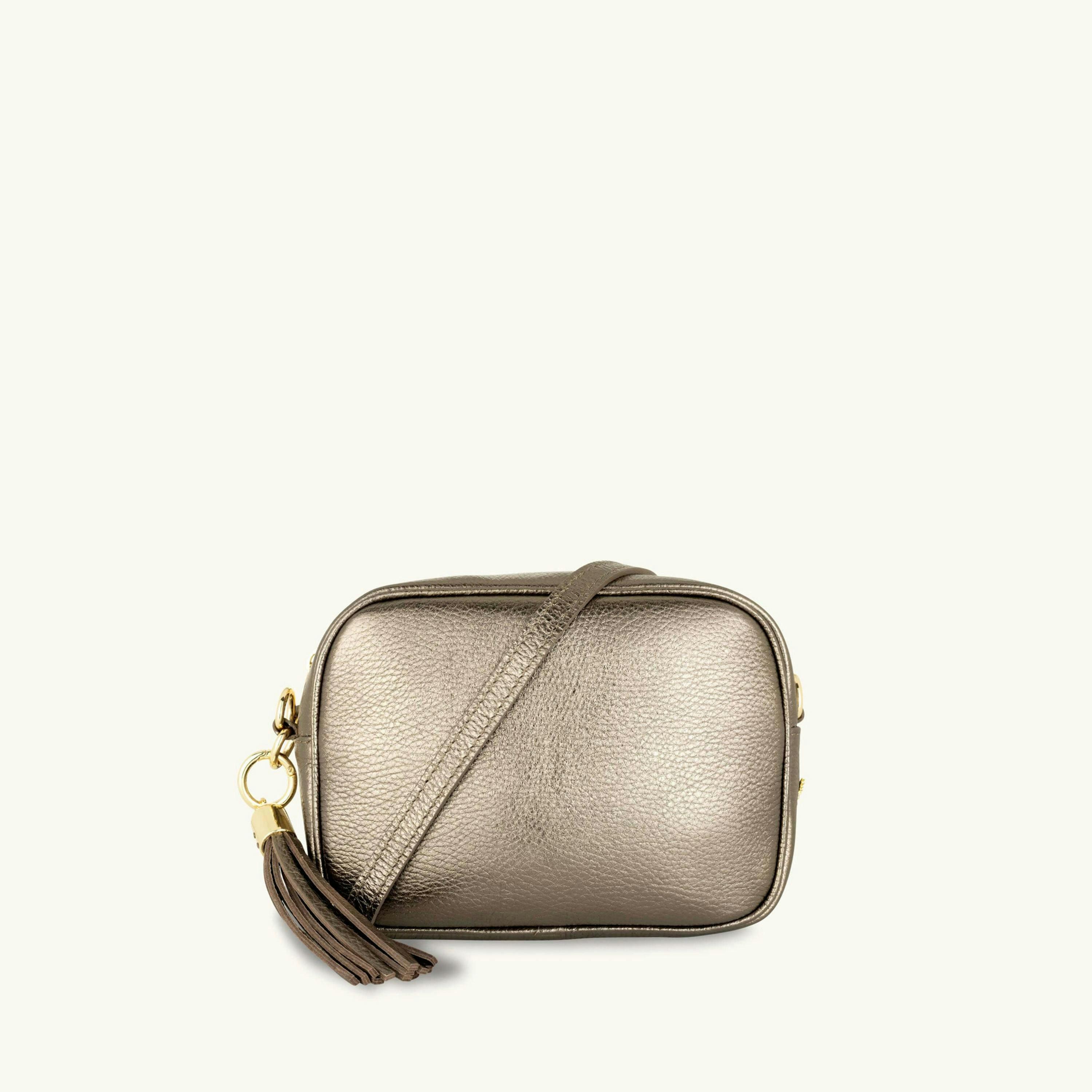 The Tassel Leather Crossbody Bag With Black & Gold Chevron Strap , view 2 of 6