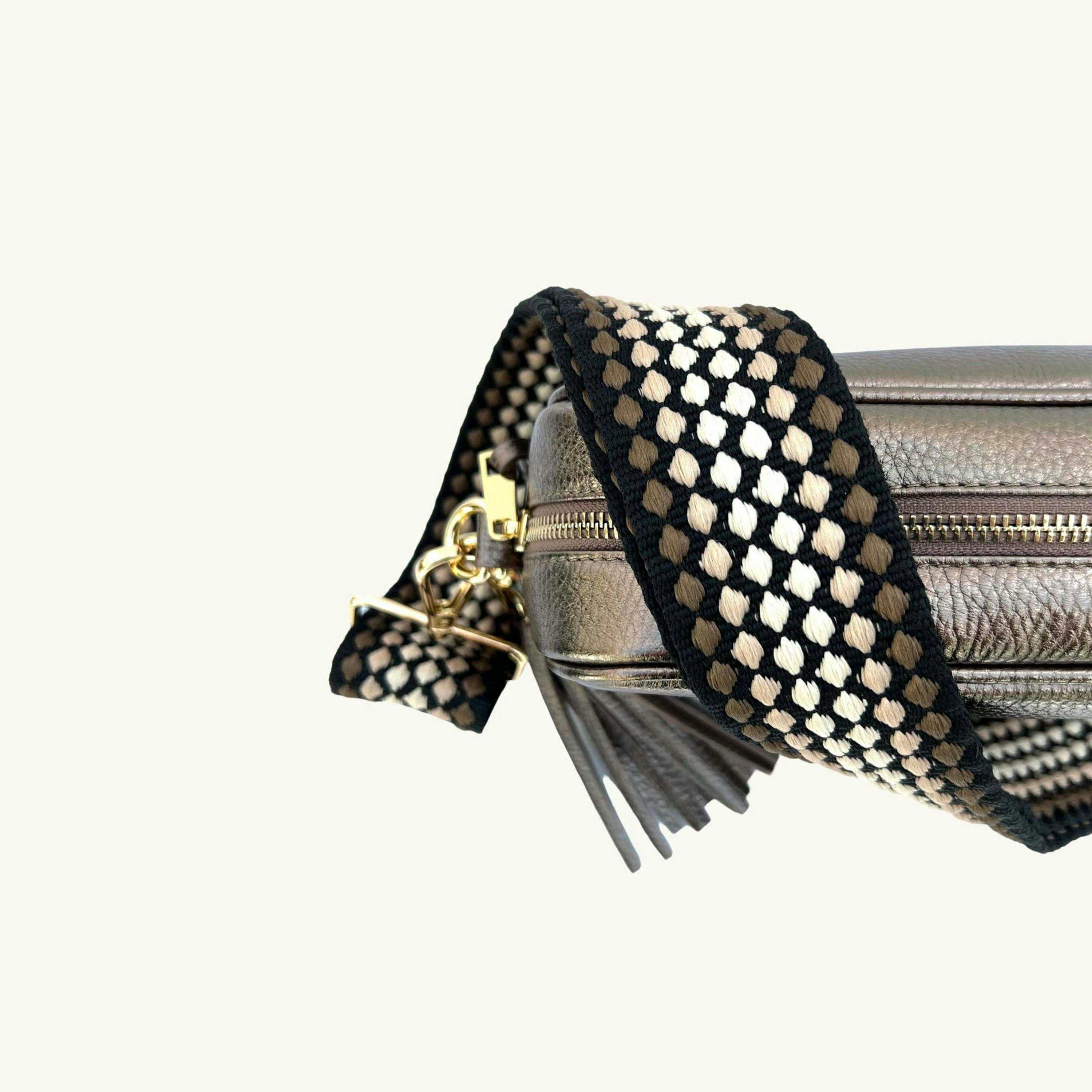 The Tassel Leather Crossbody Bag With Cappuccino Dots Strap , view 3 of 6