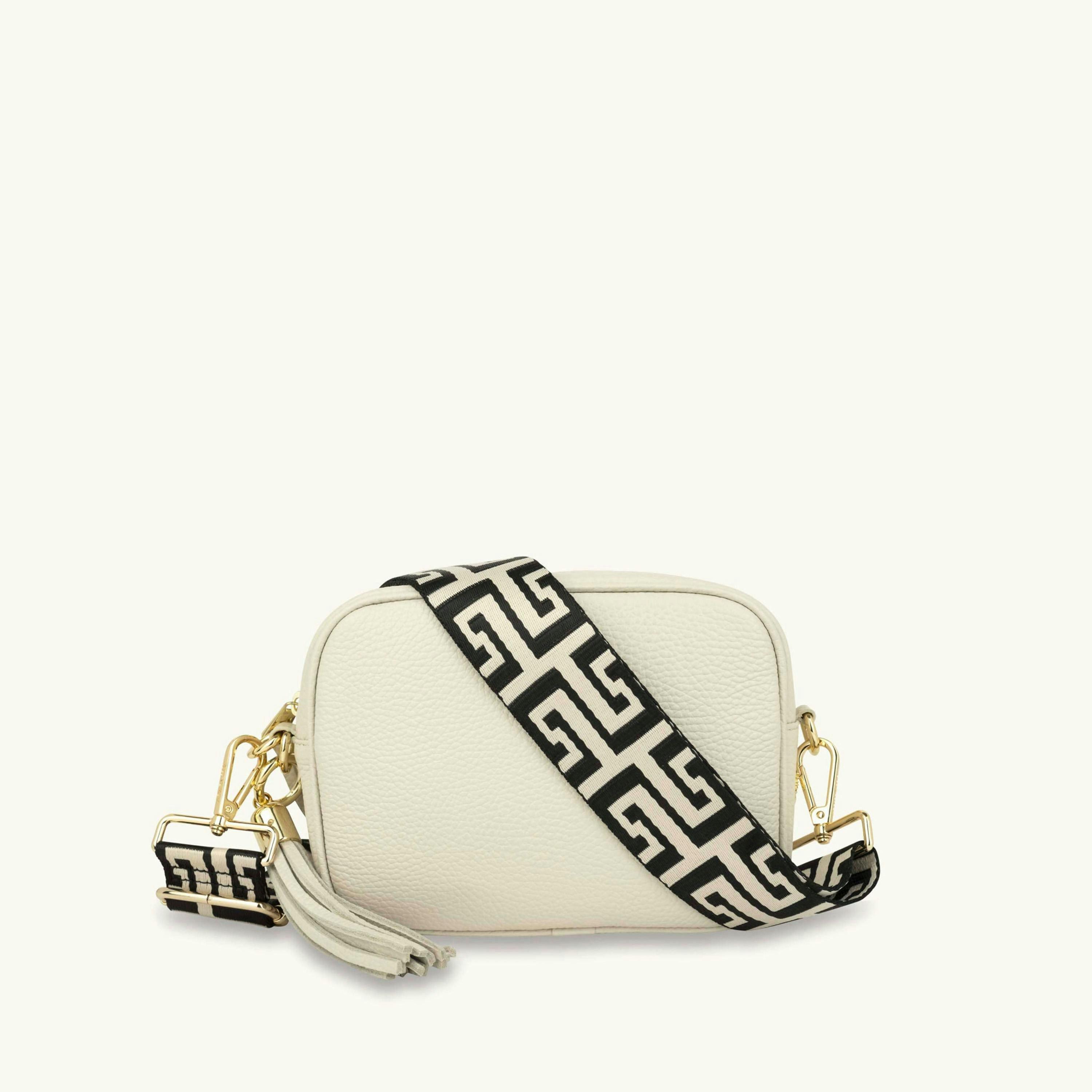 The Tassel Leather Crossbody Bag With Black and Stone Maze Strap , view 1 of 6