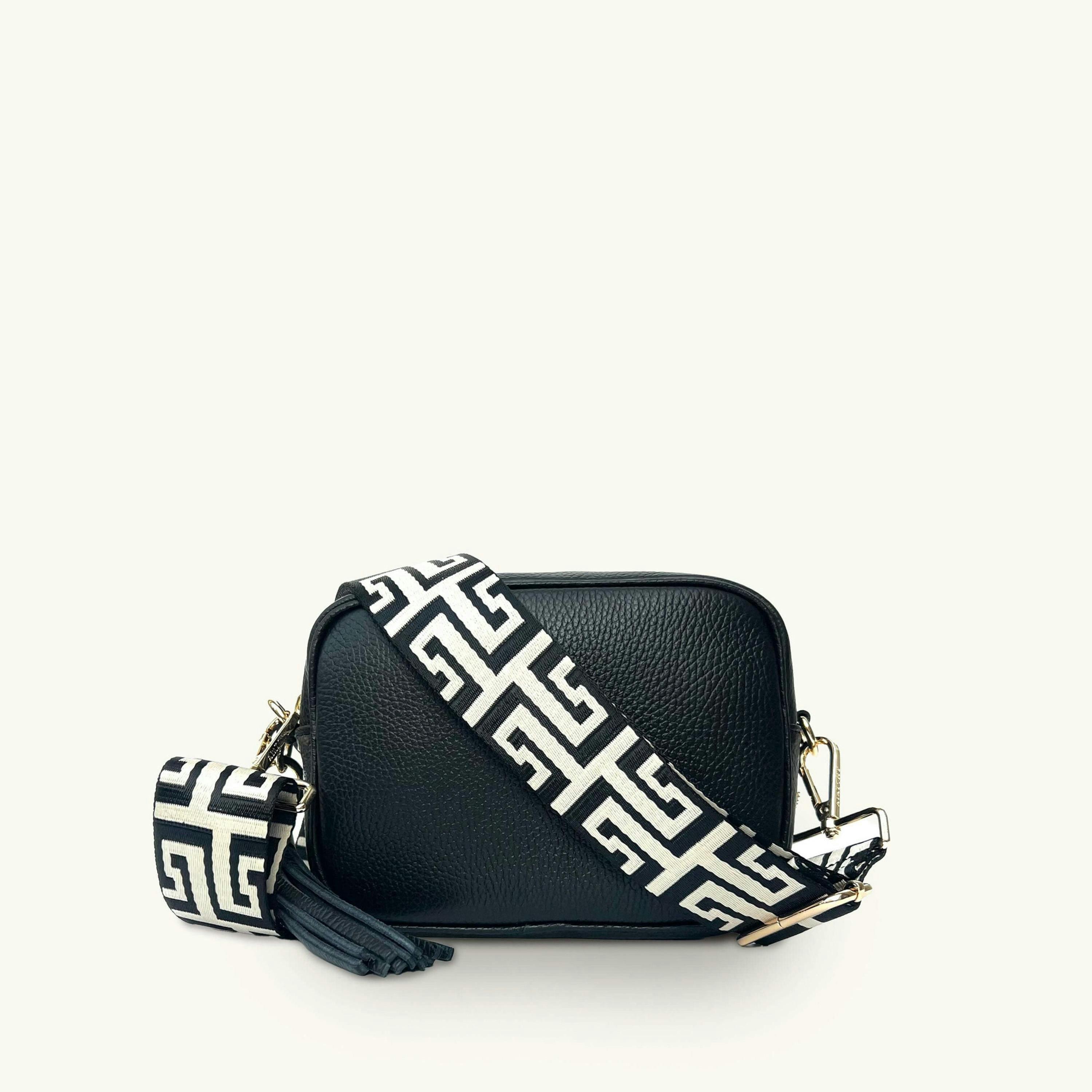 The Tassel Leather Crossbody Bag With Black & Stone Maze Strap , view 1 of 6