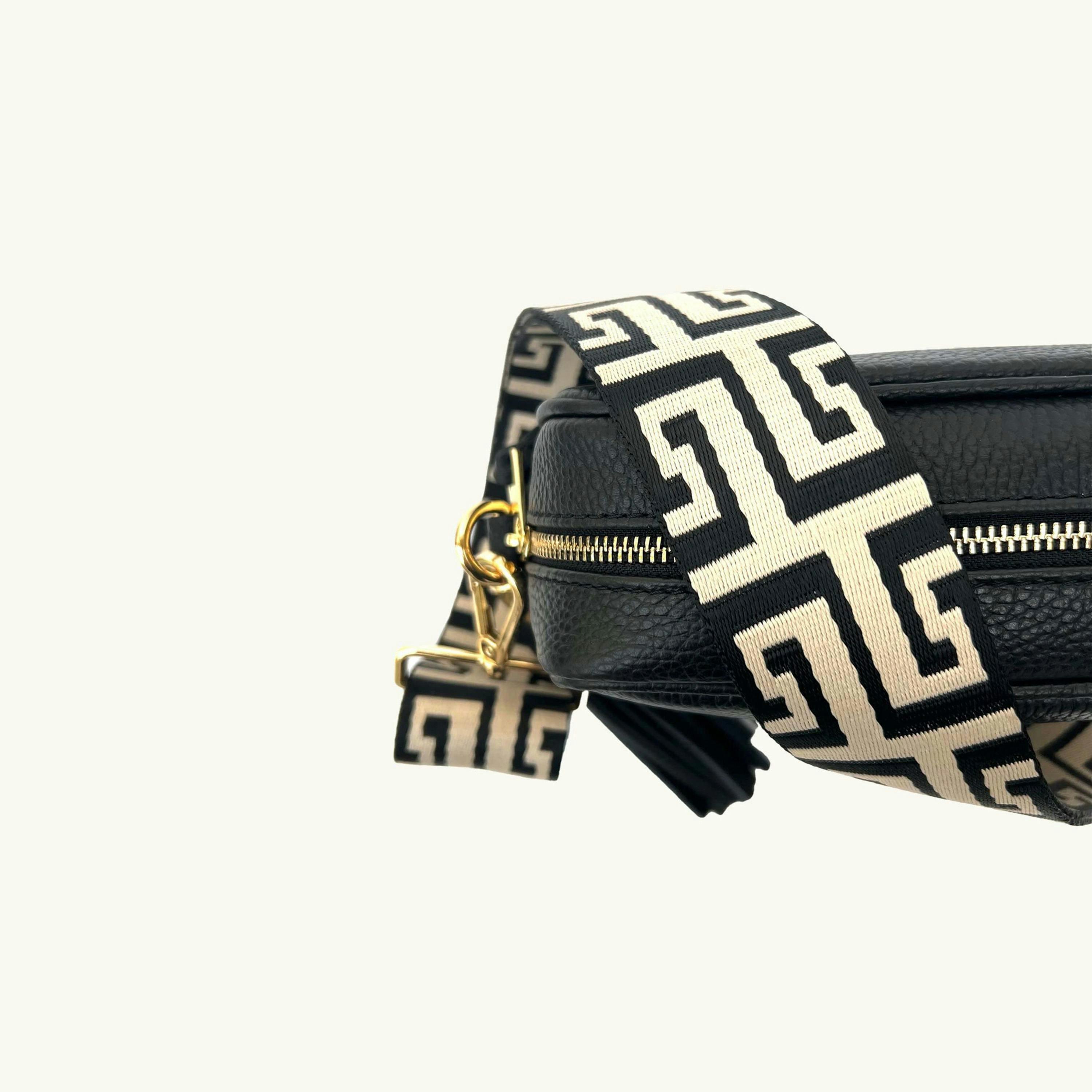 The Tassel Leather Crossbody Bag With Black & Stone Maze Strap , view 3 of 6