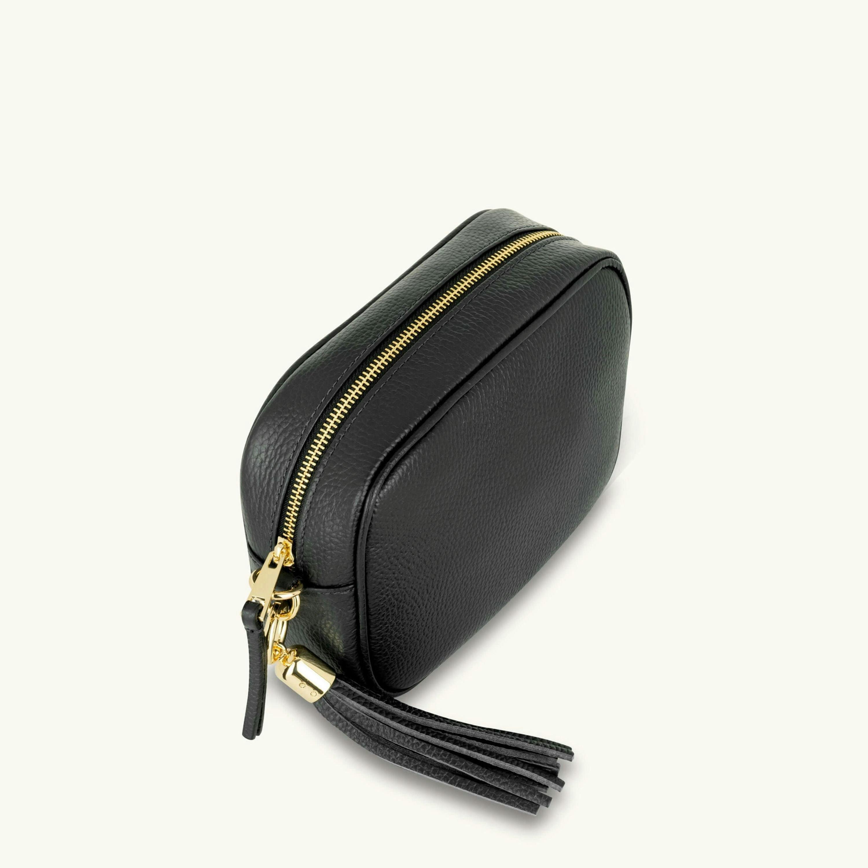 The Tassel Leather Crossbody Bag With Black & Stone Maze Strap , view 5 of 6