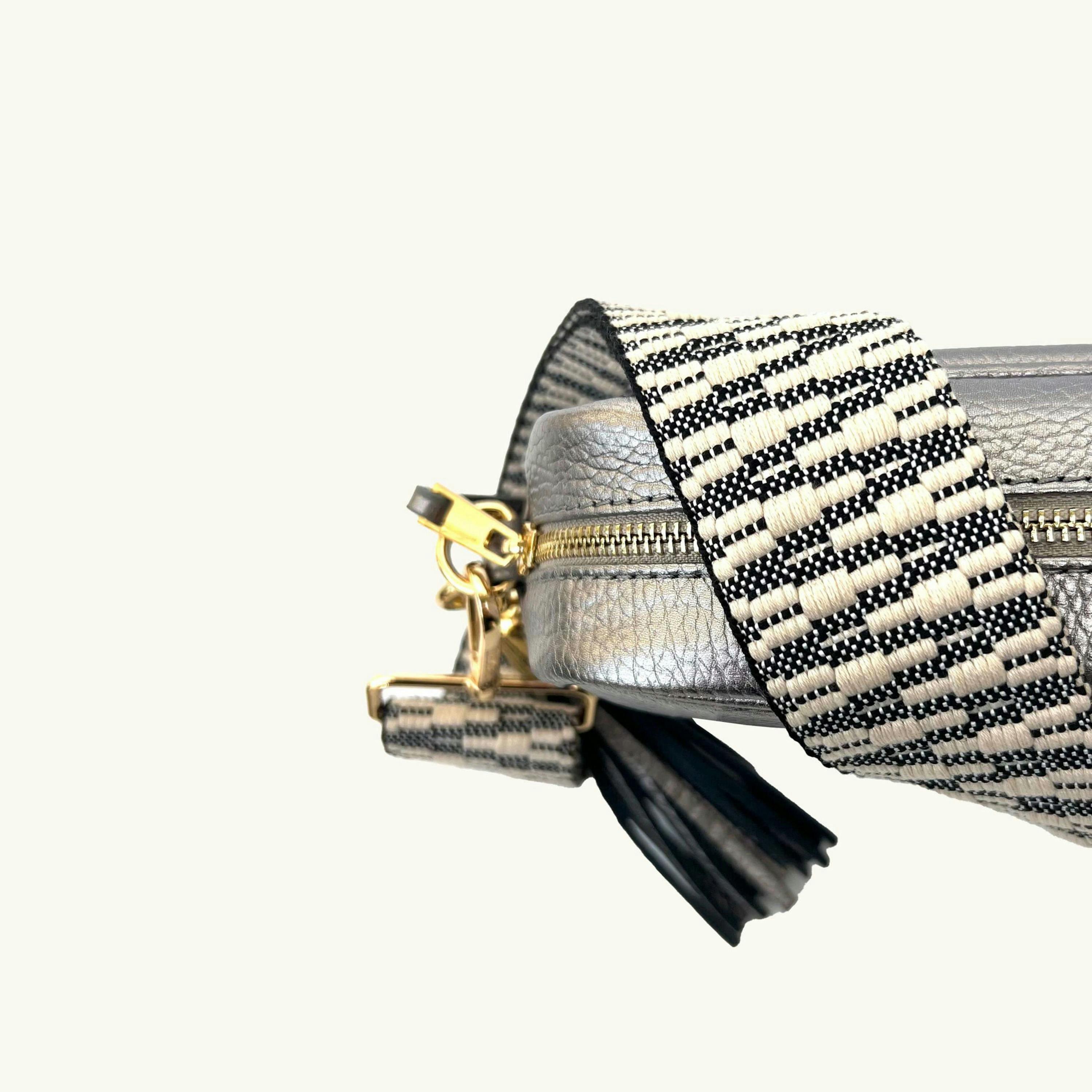 The Tassel Leather Crossbody Bag With Midnight Zigzag Strap , view 3 of 6