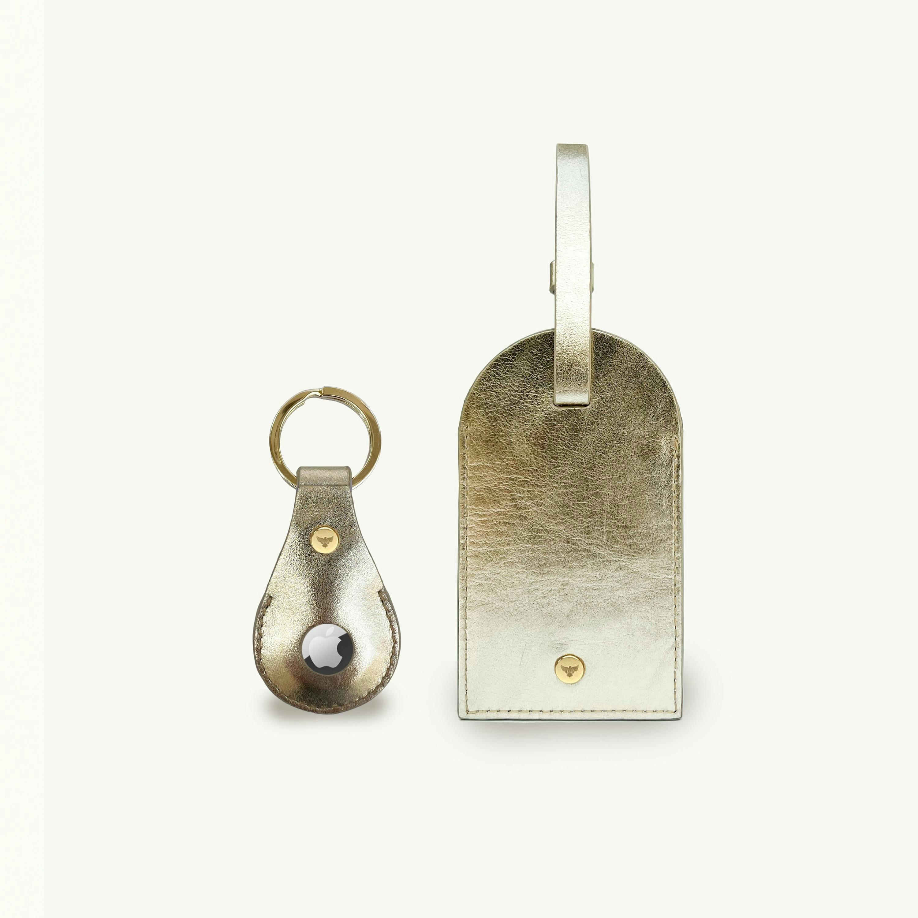 Gold Leather Luggage Tag and AirTag Gift Set , view 1 of 6