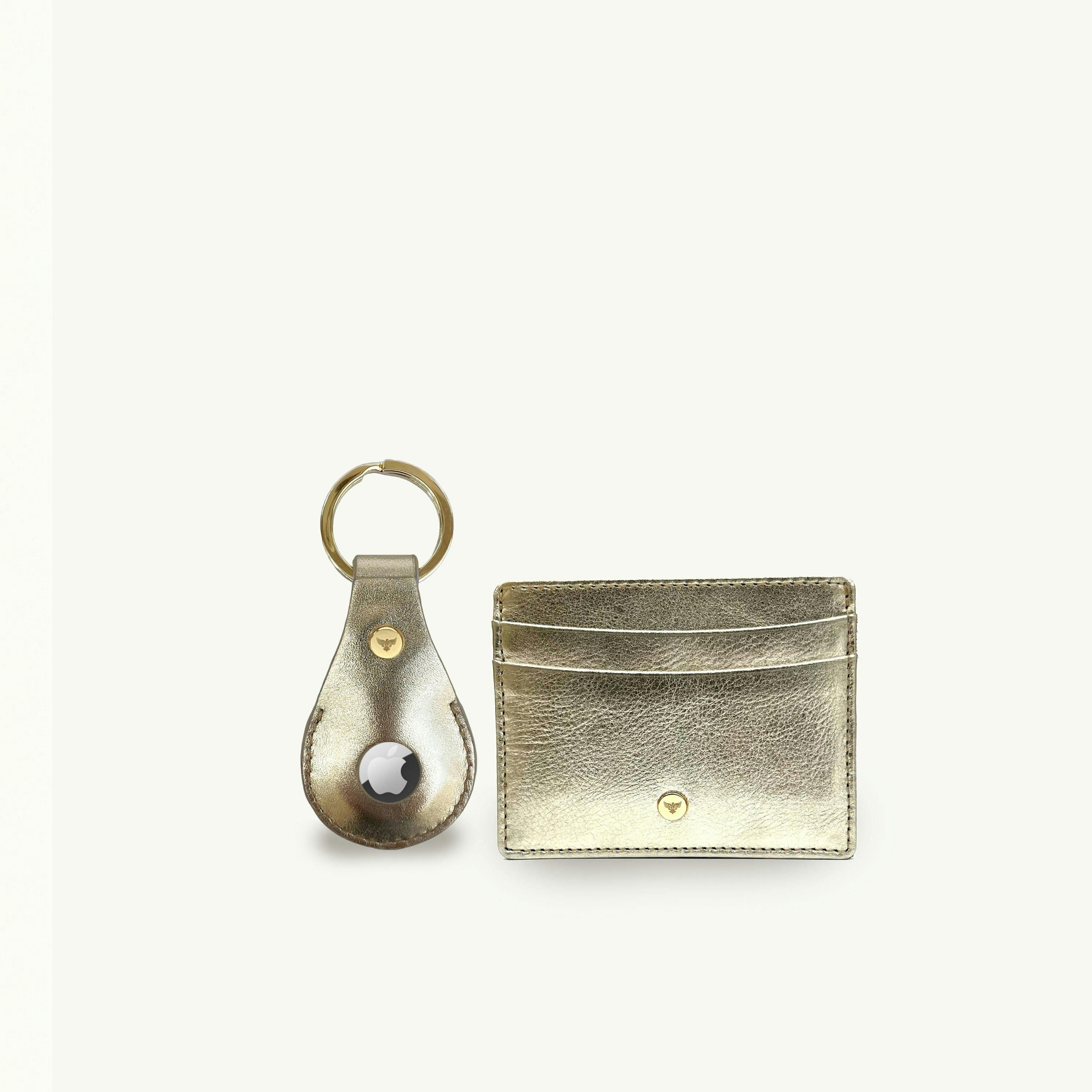 Gold Leather AirTag and Cardholder Gift Set , view 1 of 6