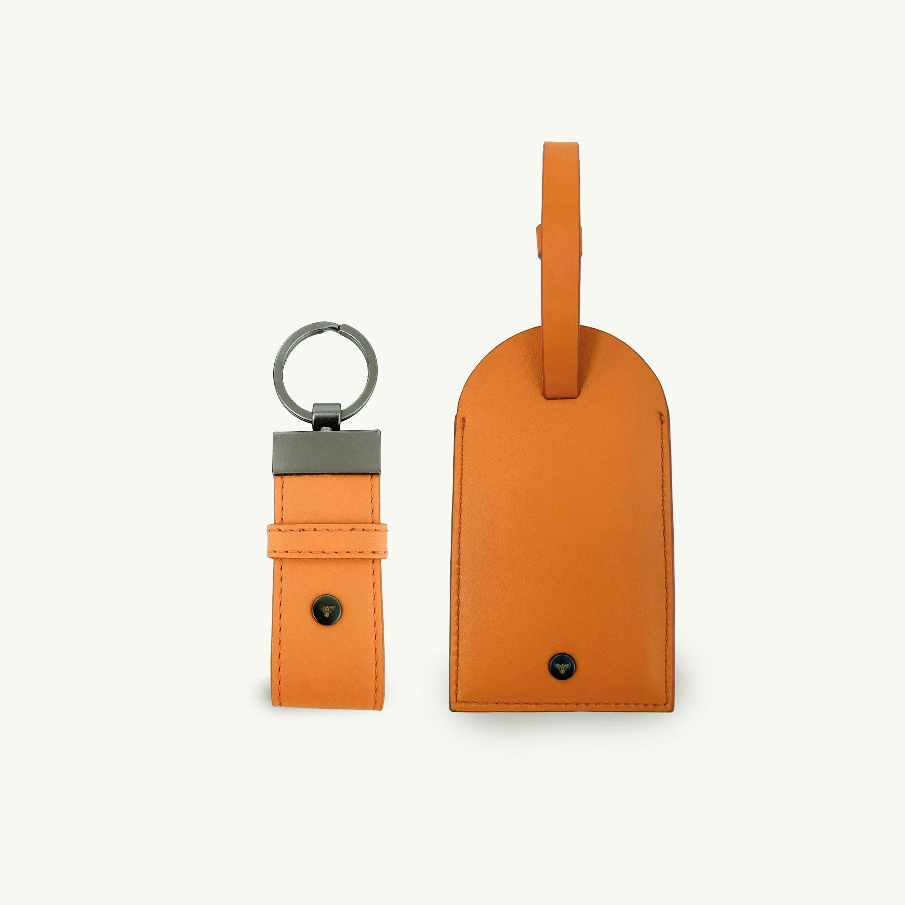 Orange Leather Luggage Tag and Loop Keyring Gift Set , view 1 of 6