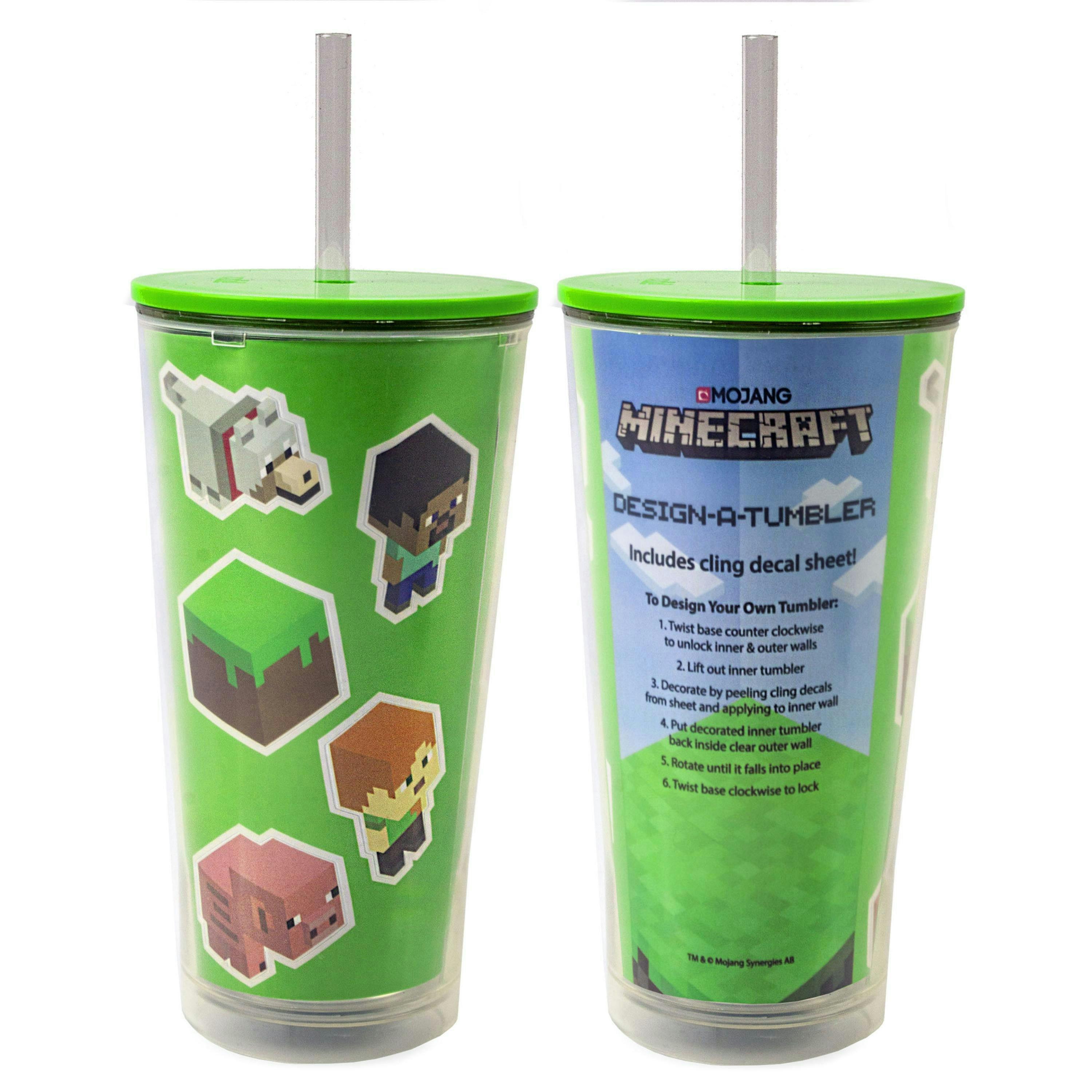 Minecraft Unisex Kids Green Straw Water Bottle (One Size) by Vanilla Underground , view 3 of 6