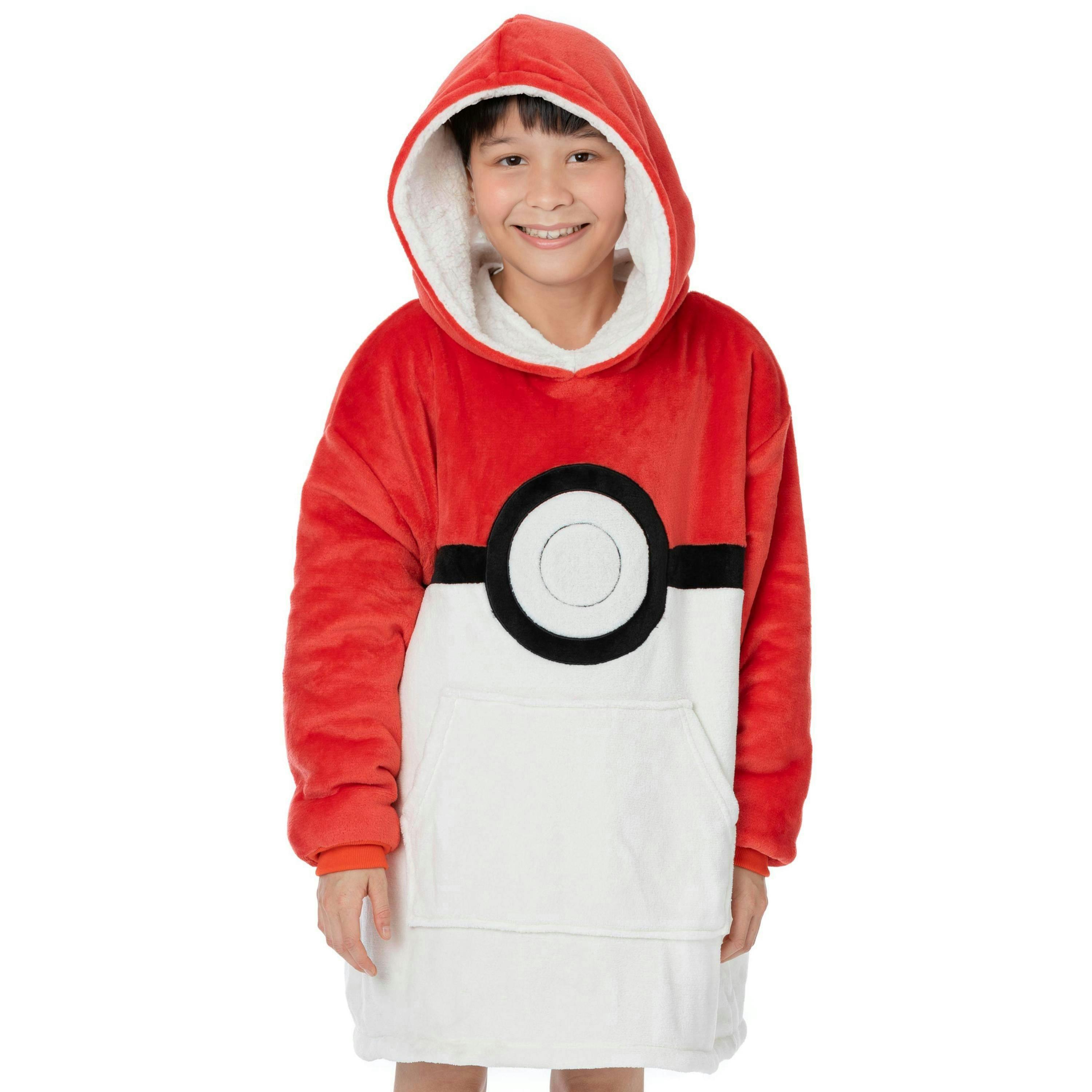 Pokemon Unisex Kids Red Pokeball Large Graphic Blanket Hoodie (One Size) by Vanilla Underground , view 1 of 6