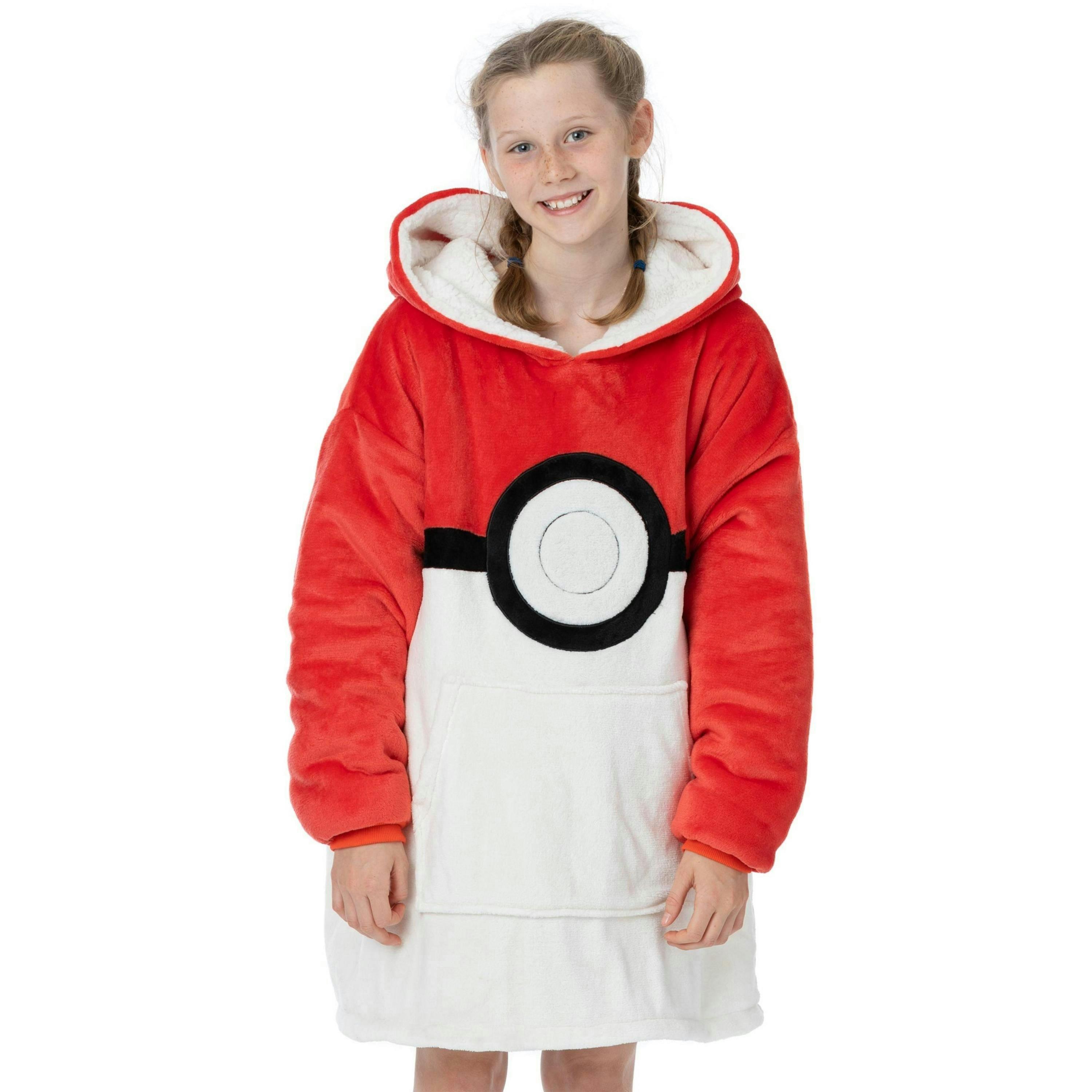 Pokemon Unisex Kids Red Pokeball Large Graphic Blanket Hoodie (One Size) by Vanilla Underground , view 3 of 6