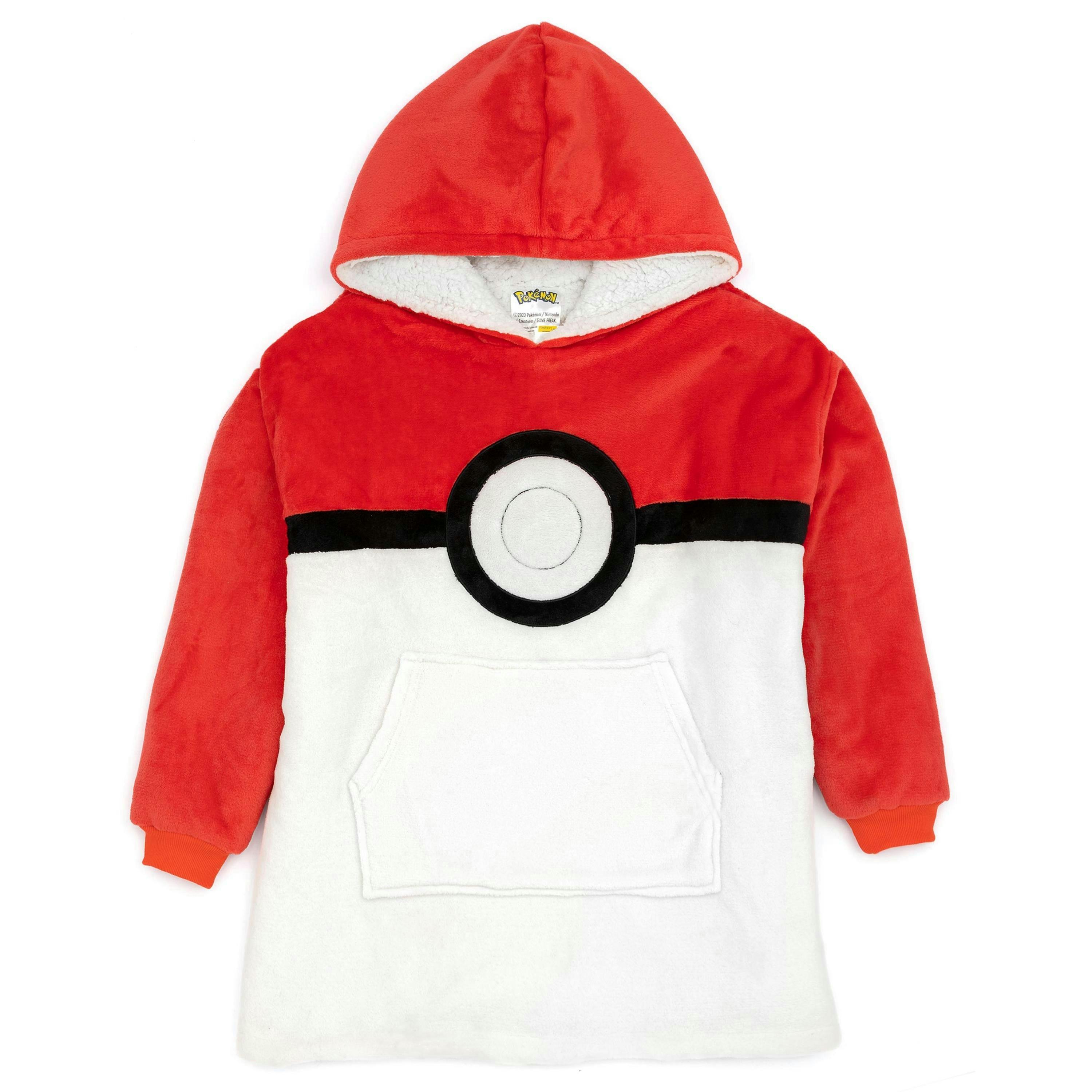 Pokemon Unisex Kids Red Pokeball Large Graphic Blanket Hoodie (One Size) by Vanilla Underground , view 4 of 6