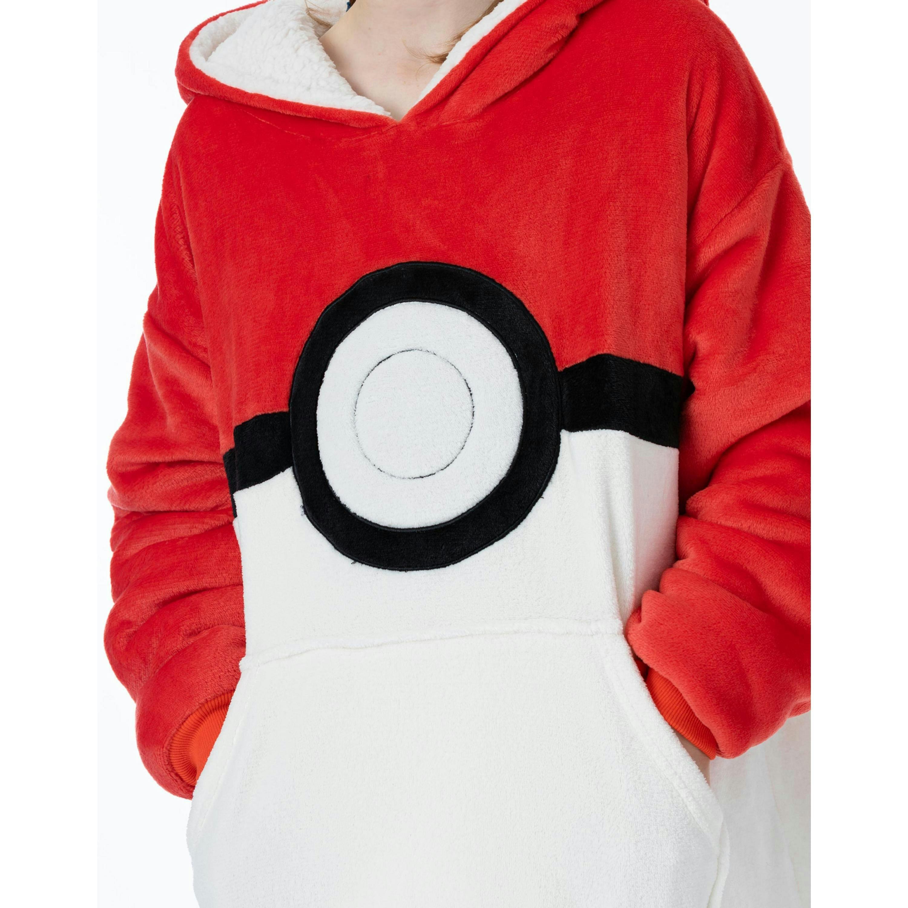Pokemon Unisex Kids Red Pokeball Large Graphic Blanket Hoodie (One Size) by Vanilla Underground , view 5 of 6