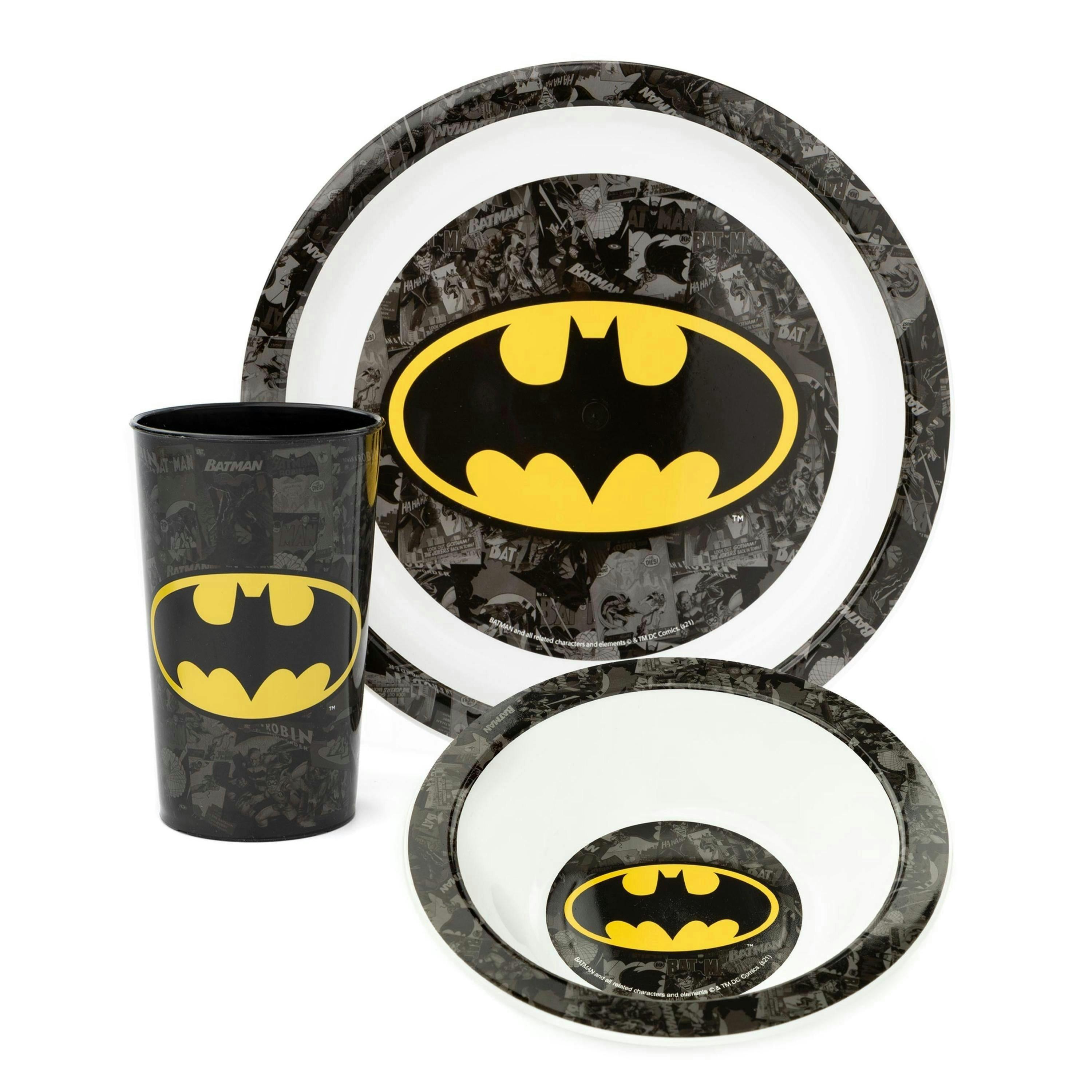 DC Comics Unisex Kids Black 3 Piece Tableware Set (One Size) by Vanilla Underground , view 1 of 6