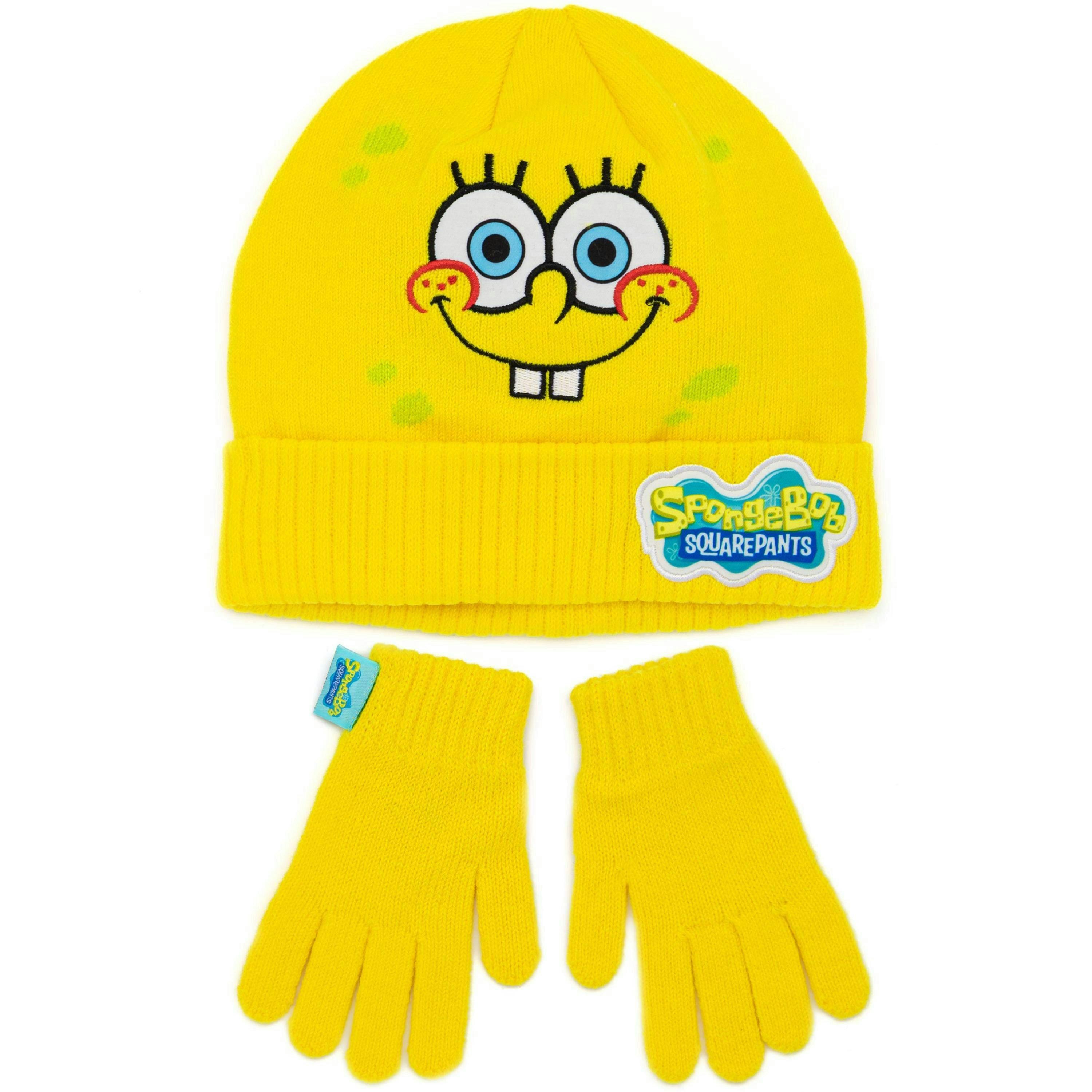 SpongeBob SquarePants Unisex Kids Yellow Beanie and Gloves Set (One Size) [dis] by Vanilla Underground , view 1 of 6