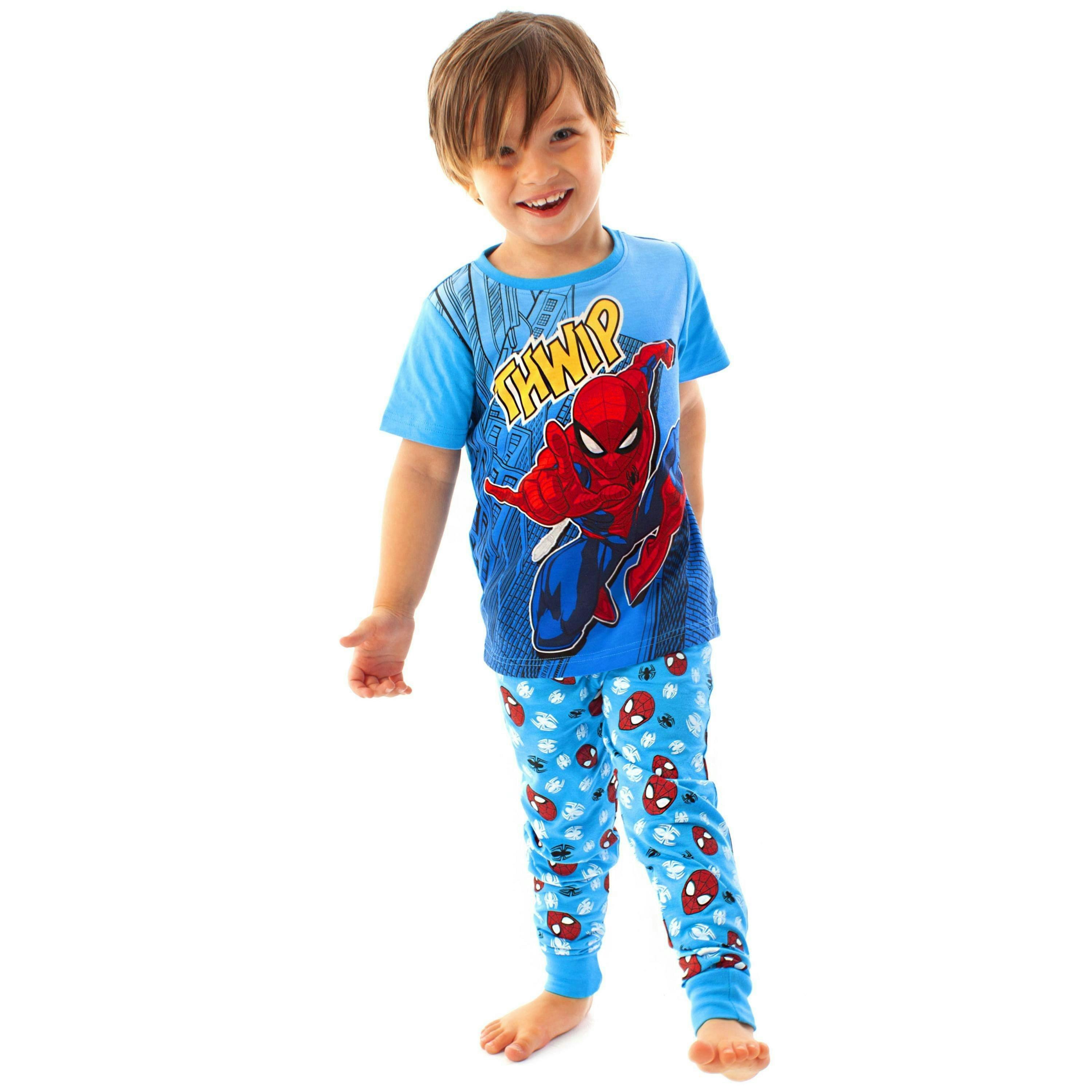 Marvel Unisex Kids Blue Spider-Man Short Sleeve Long Leg Pyjama Set by Vanilla Underground , view 1 of 5