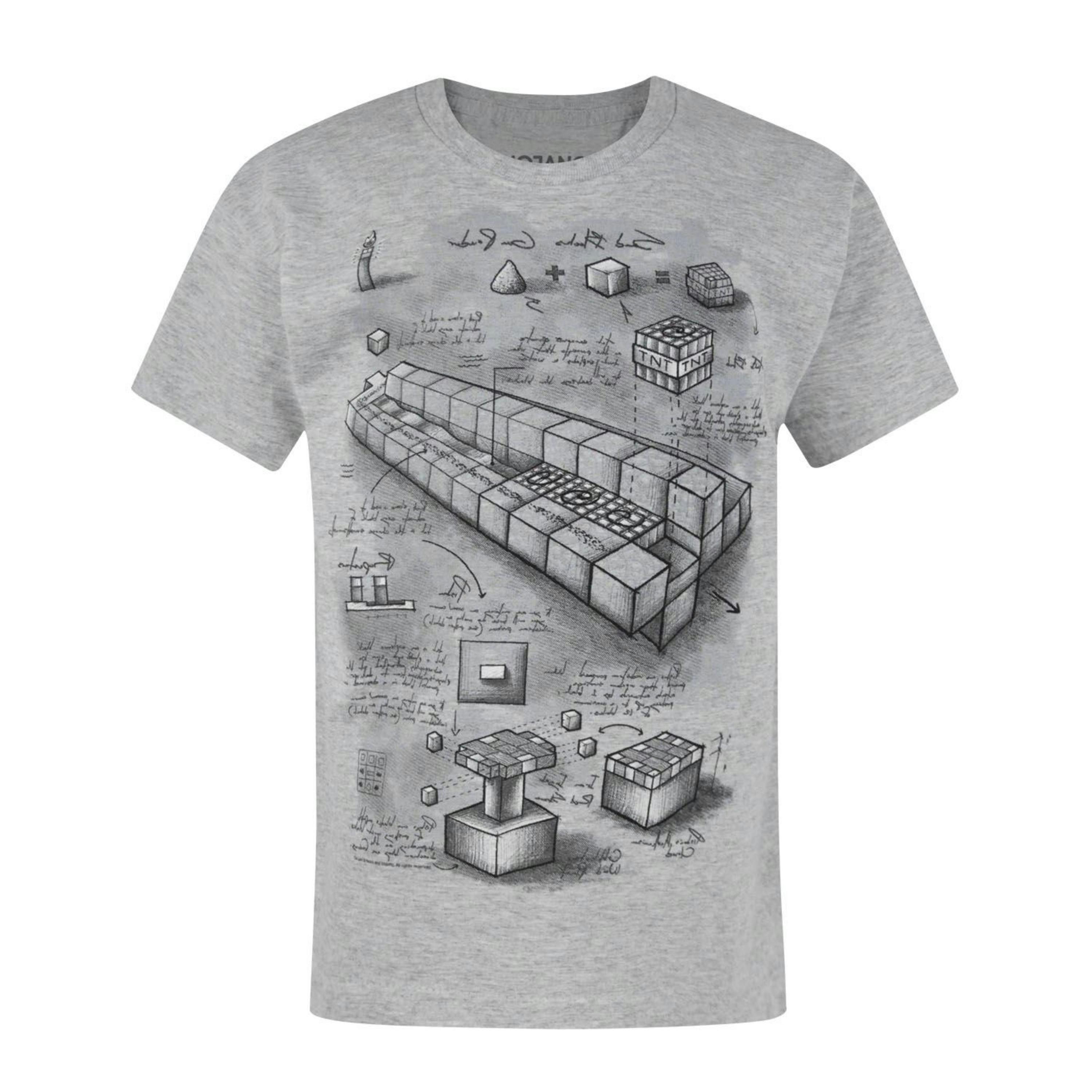 Minecraft Boys Grey Blueprint Placement Print Short Sleeved T-Shirt by Vanilla Underground , view 1 of 1