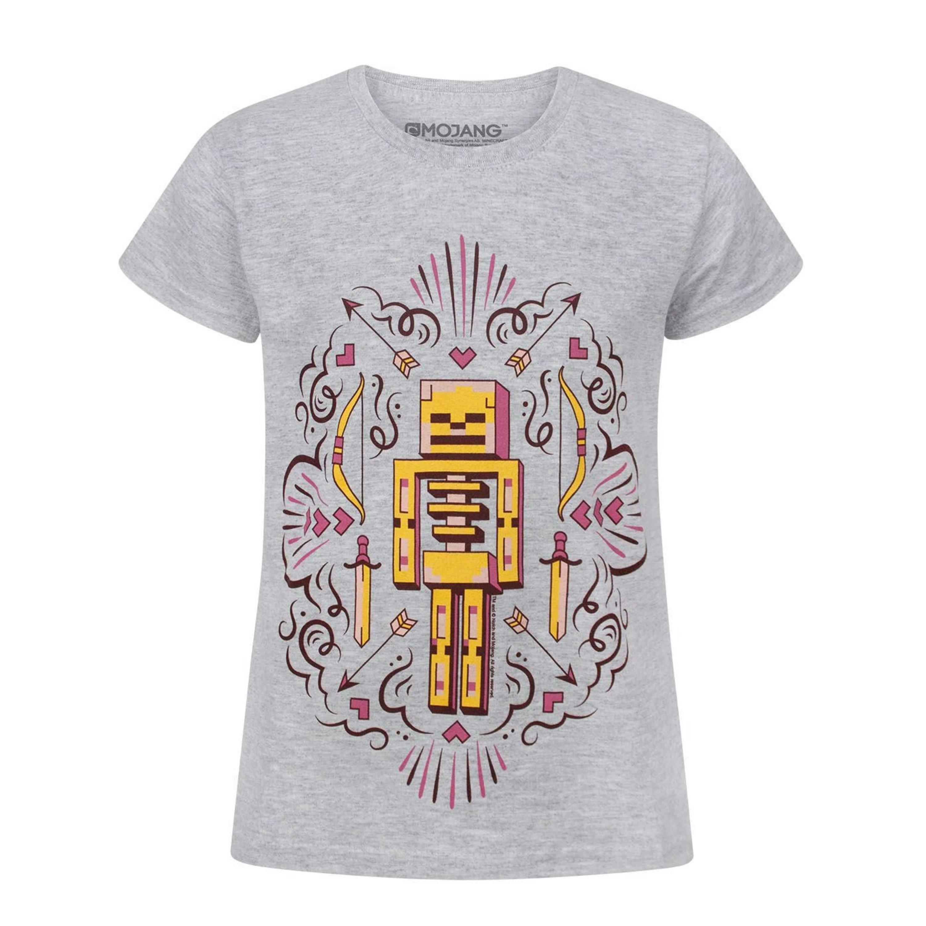 Minecraft Girls Grey Skelly The Skeleton Short Sleeved T-Shirt by Vanilla Underground , view 1 of 1