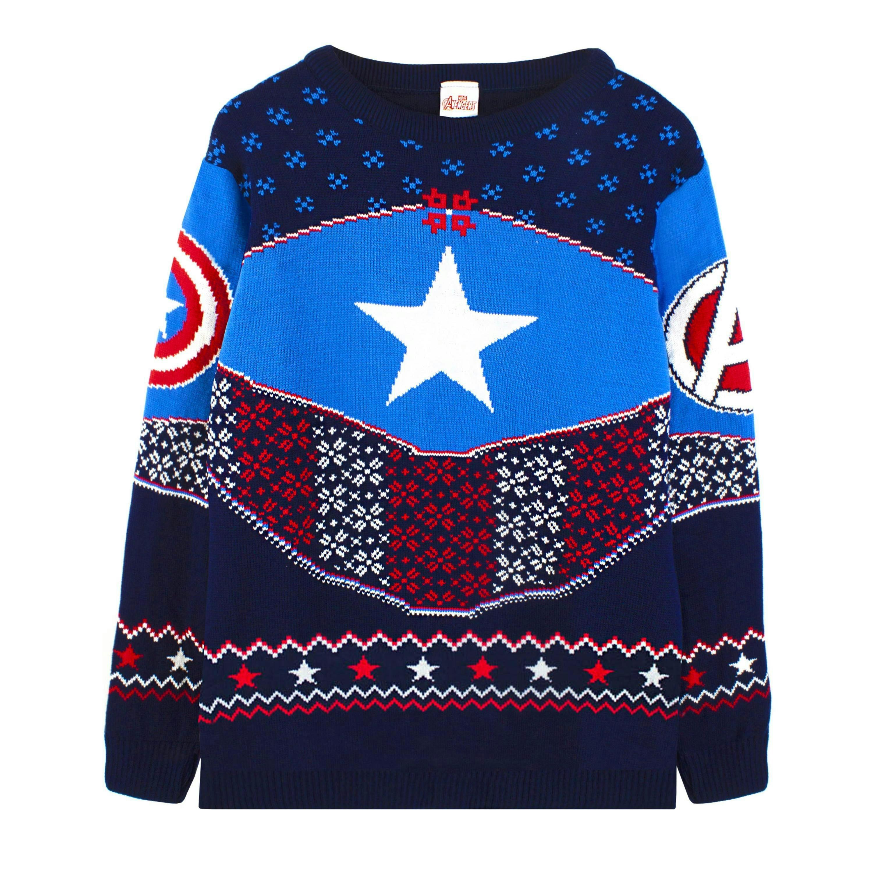 Marvel Mens Blue Captain America Christmas Jumper by Vanilla Underground , view 1 of 4