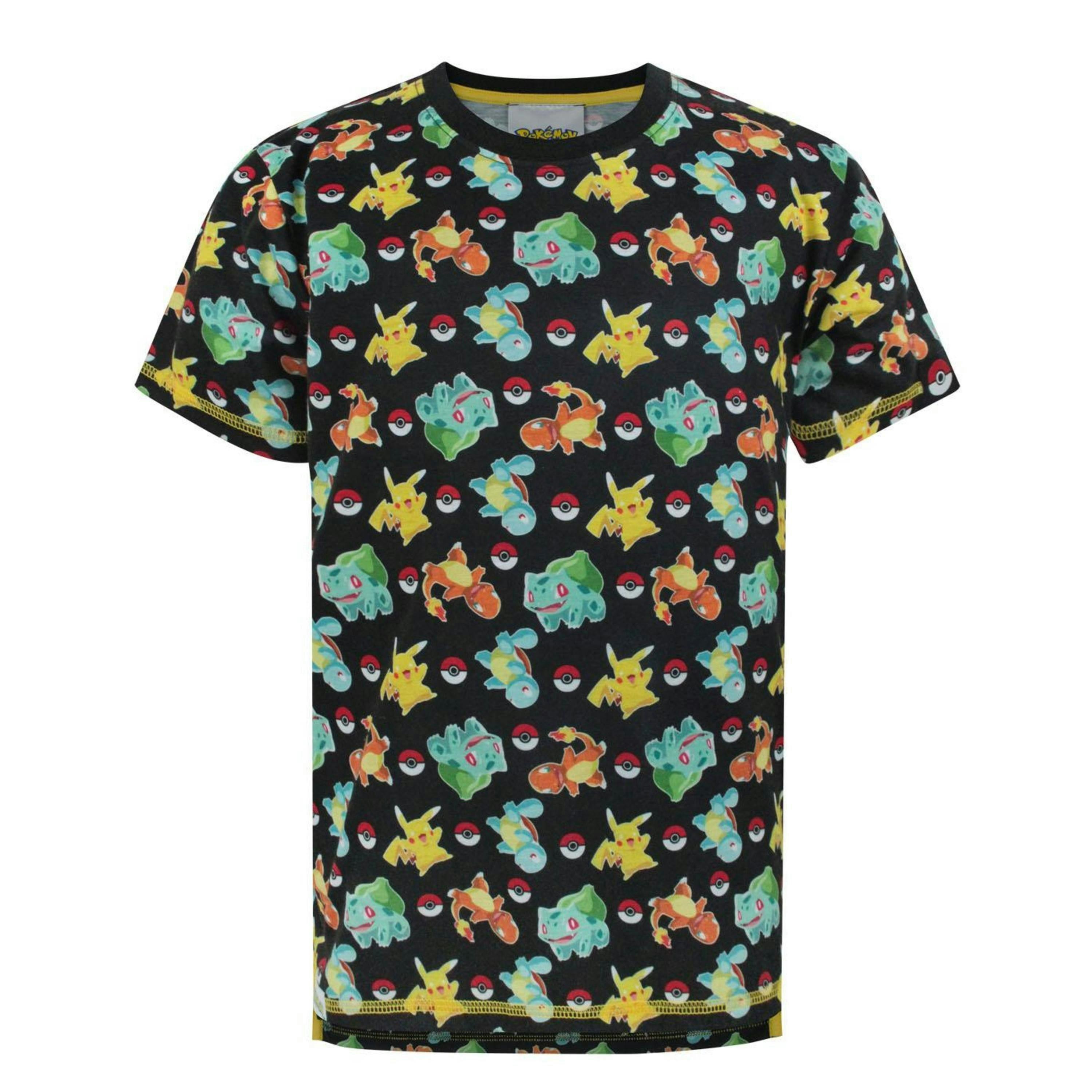 Pokemon Boys Black Starters Sublimation Short Sleeved T-Shirt by Vanilla Underground , view 1 of 5