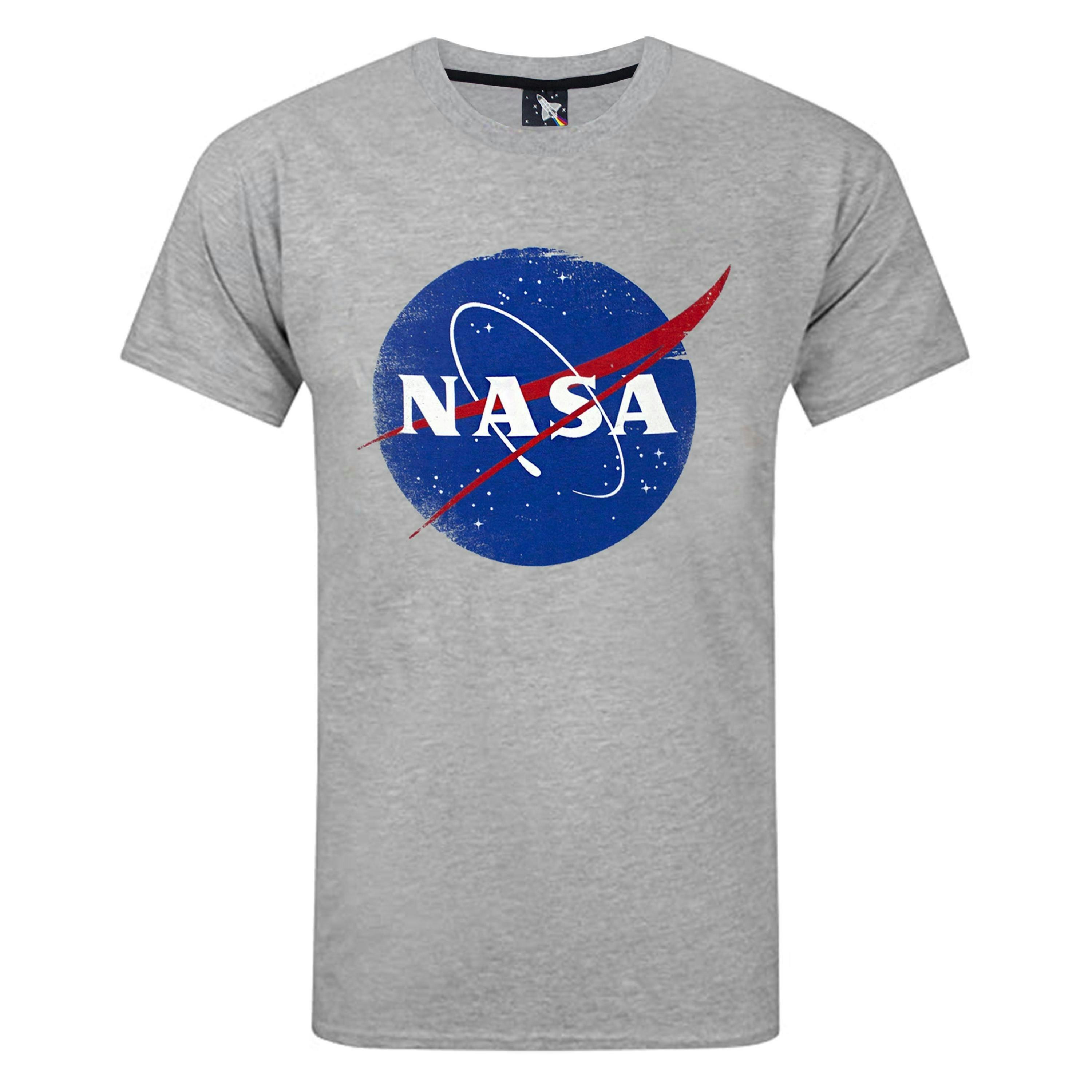 NASA Mens Grey Distressed Logo Short Sleeved T-Shirt by Vanilla Underground , view 1 of 5