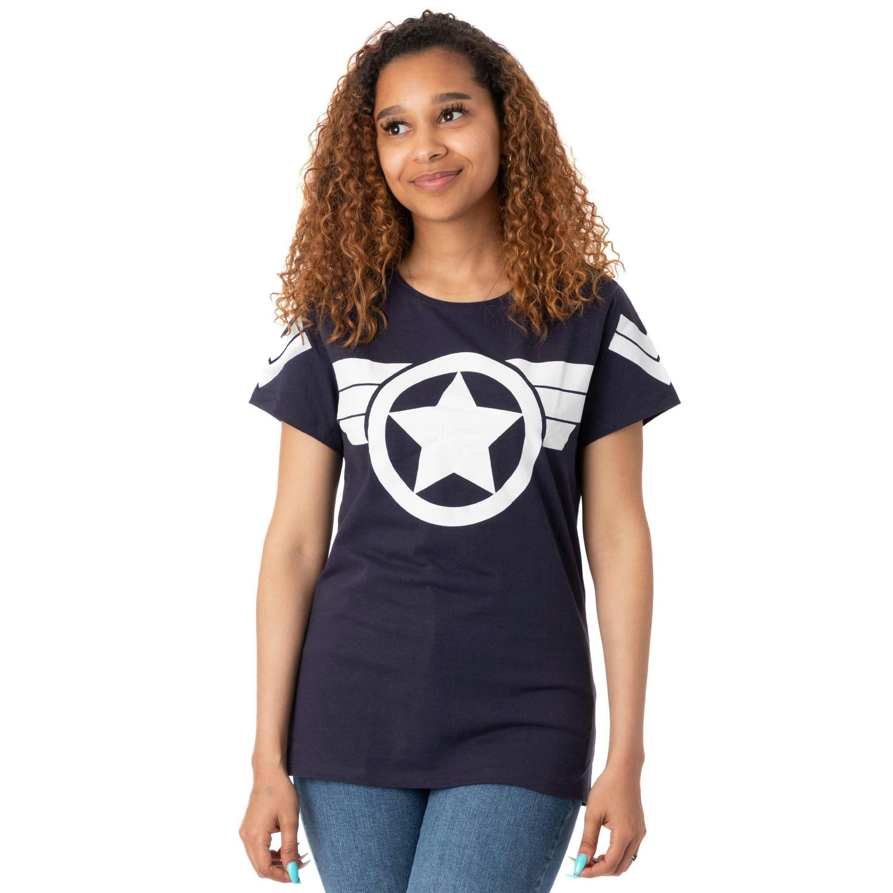 Marvel Womens Blue Captain America Logo Short Sleeved T-Shirt by Vanilla Underground , view 1 of 5