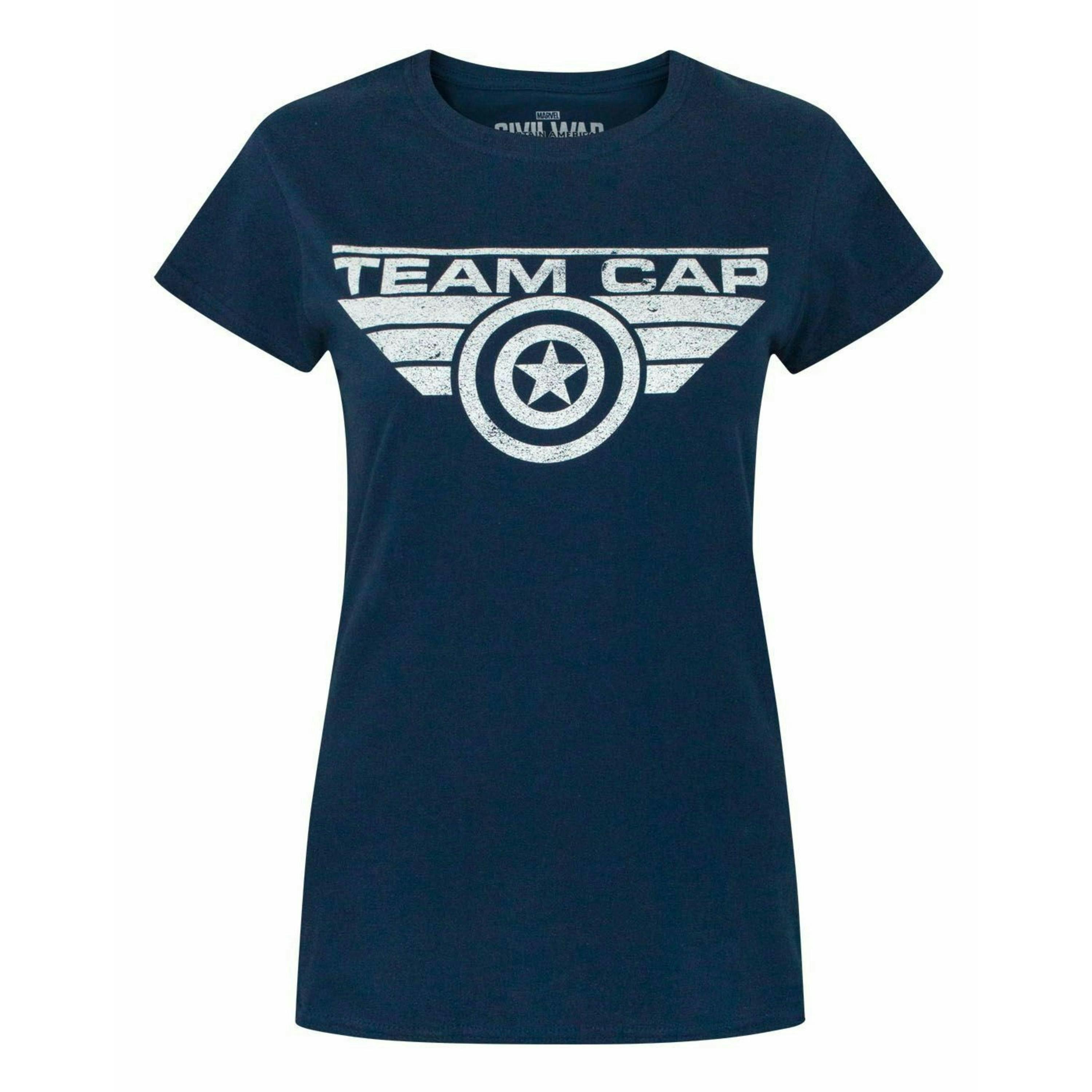 Marvel Womens Blue Captain America - Team Cap Slogan Short Sleeved T-Shirt by Vanilla Underground , view 1 of 1
