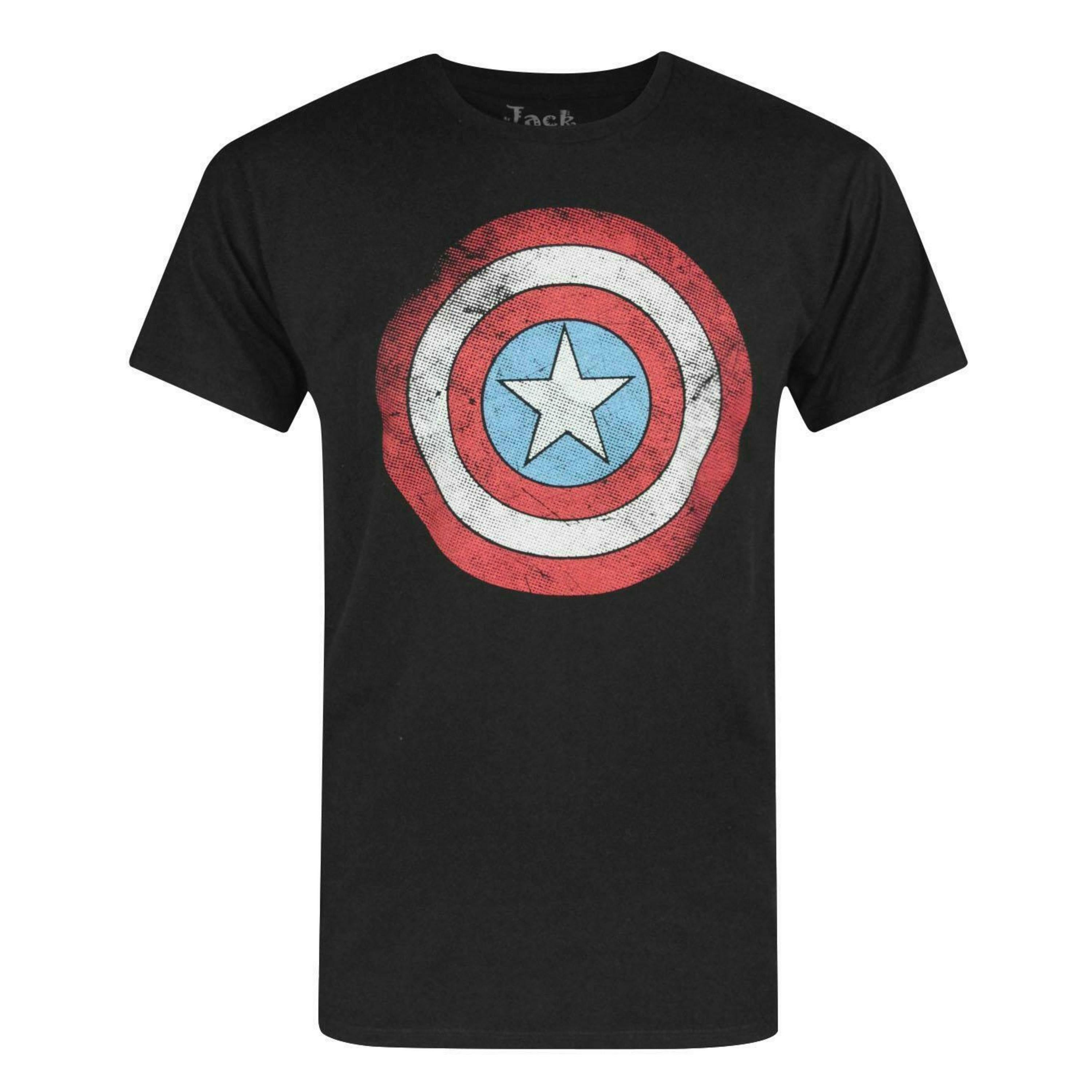 Marvel Mens Black Captain America Distressed Logo Short Sleeved T-Shirt by Vanilla Underground , view 1 of 4