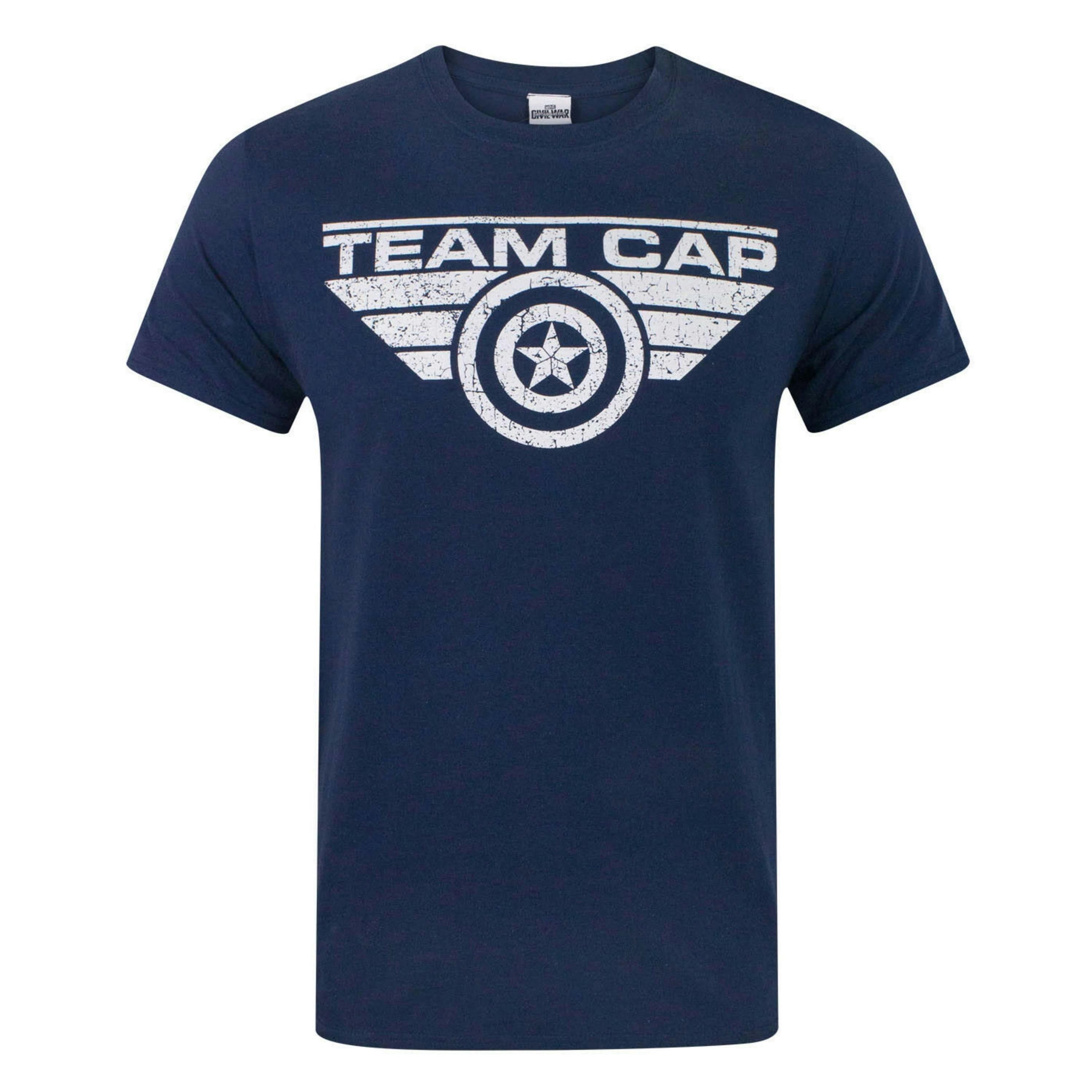 Marvel Mens Blue Captain America - Team Cap Slogan Short Sleeved T-Shirt by Vanilla Underground , view 1 of 4