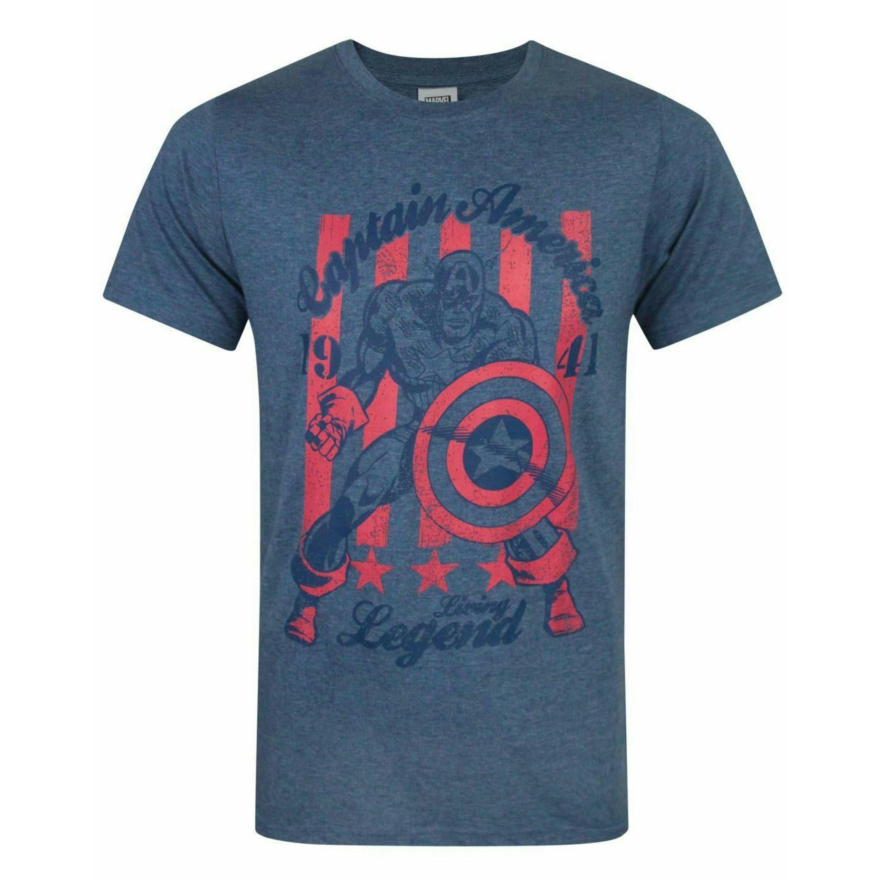 Marvel Mens Blue Captain America - Sketch Style Short Sleeved T-Shirt by Vanilla Underground , view 1 of 1