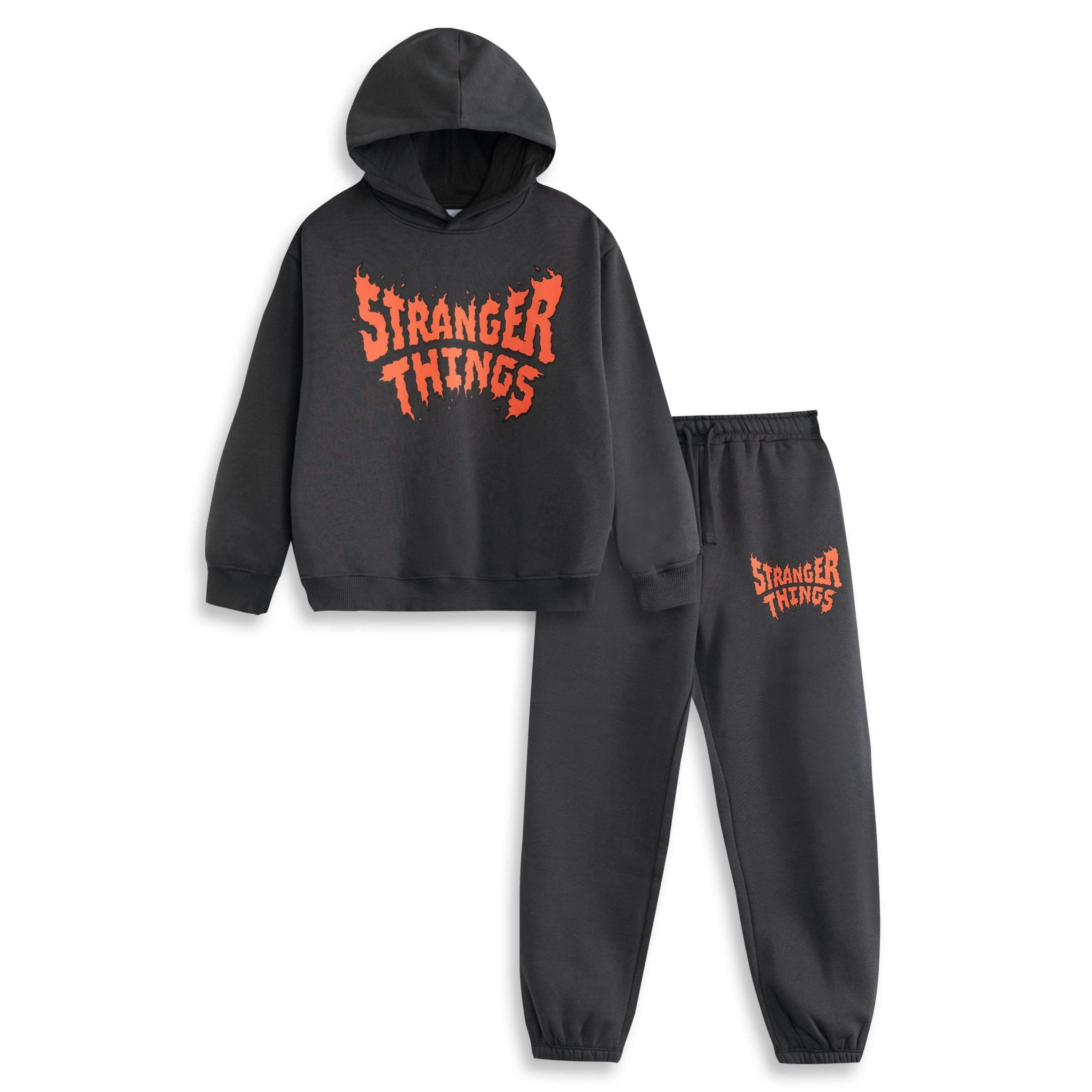 Stranger Things Unisex Kids Grey Logo Sweatshirt and Joggers Set by Vanilla Underground , view 1 of 6