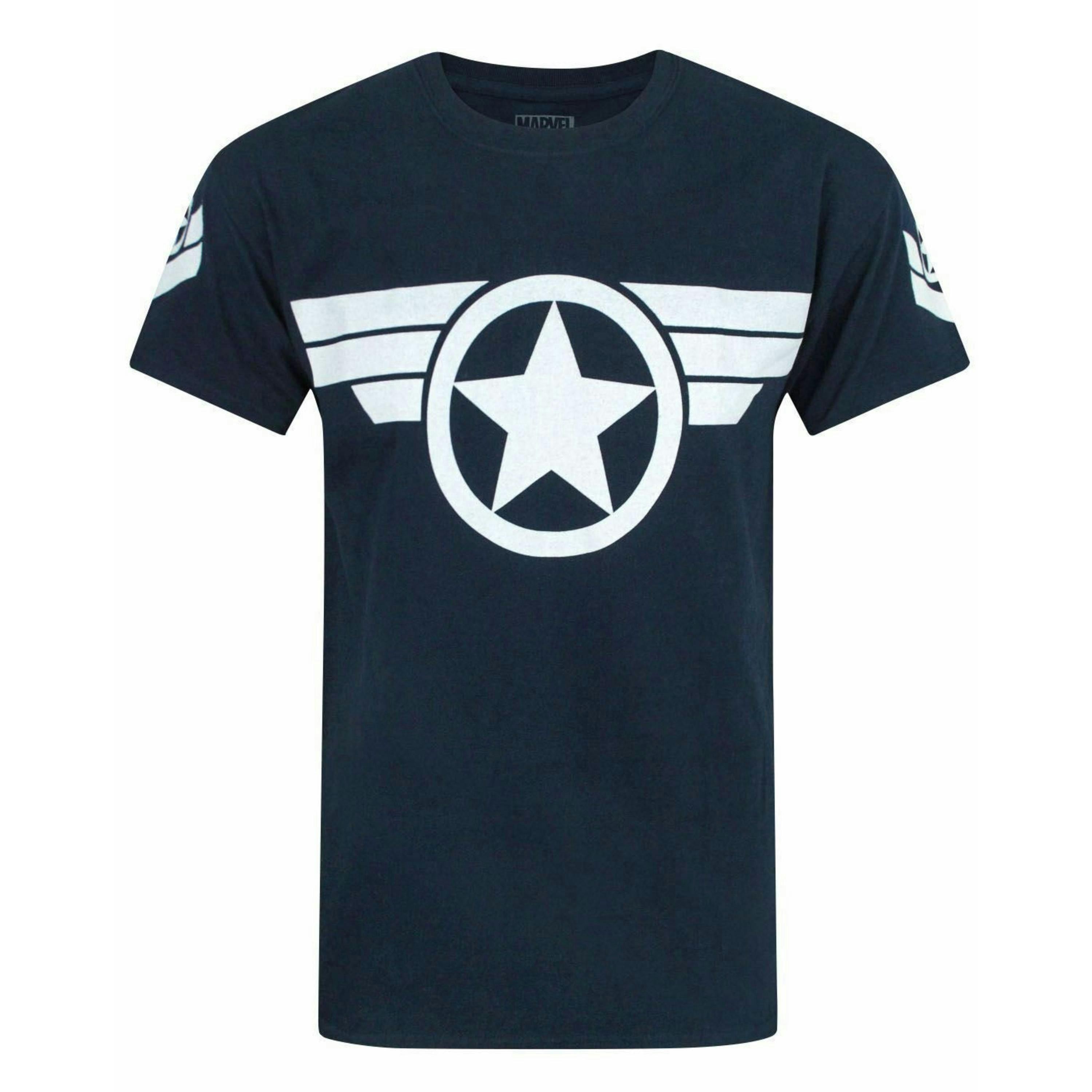 Marvel Mens Blue Captain America Short Sleeved T-Shirt by Vanilla Underground , view 1 of 4