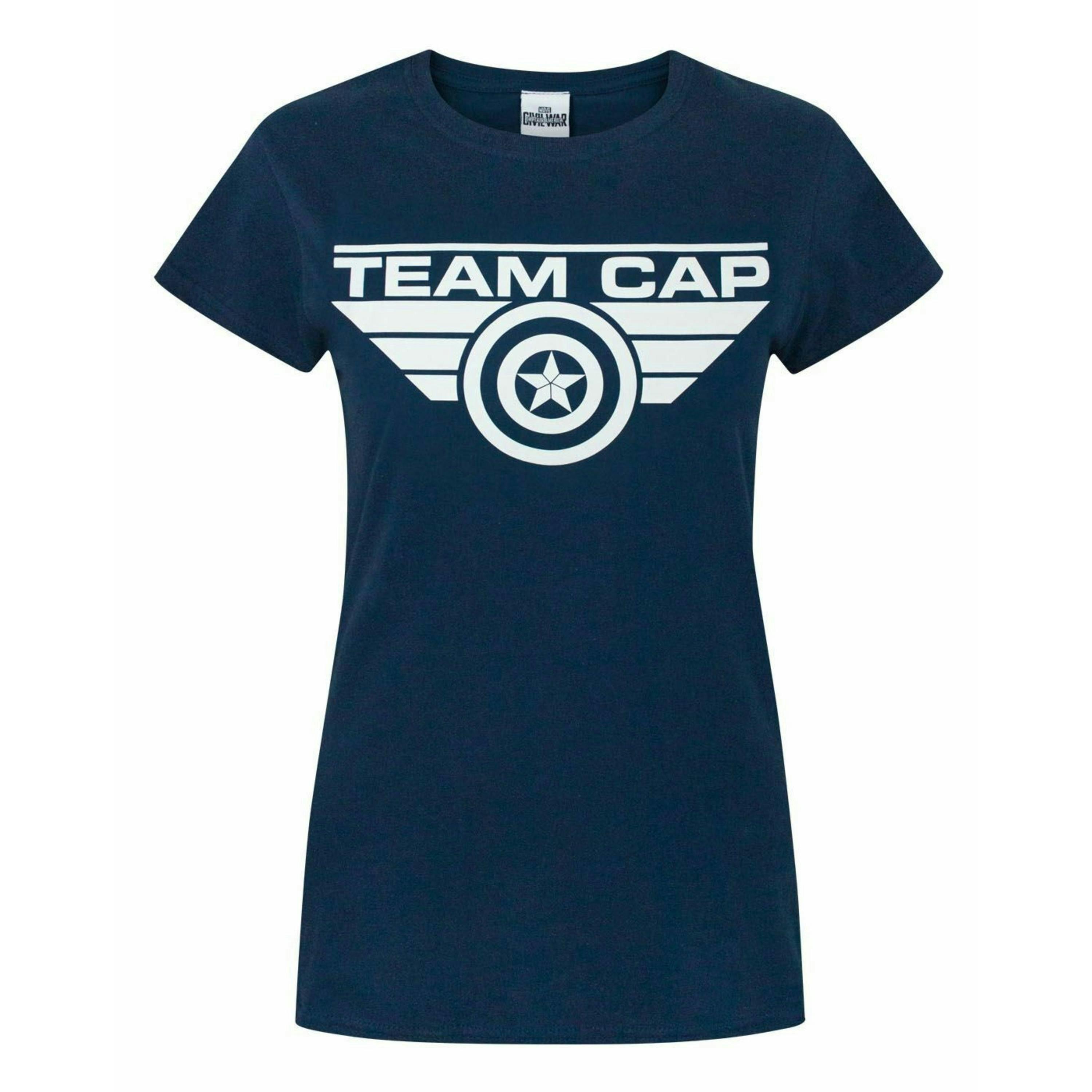 Marvel Womens Blue Captain America - Team Cap Slogan Short Sleeved T-Shirt by Vanilla Underground , view 1 of 4