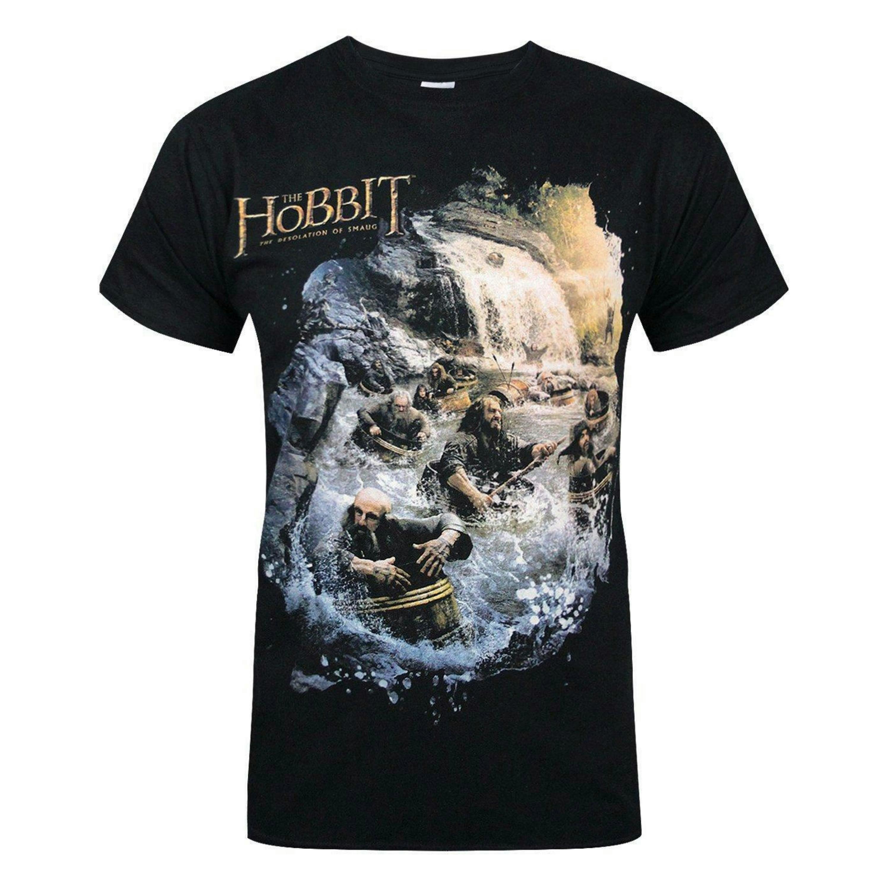 Lord Of The Rings Mens Black Desolation Of Smaug Barrels Short Sleeved T-Shirt by Vanilla Underground , view 1 of 4